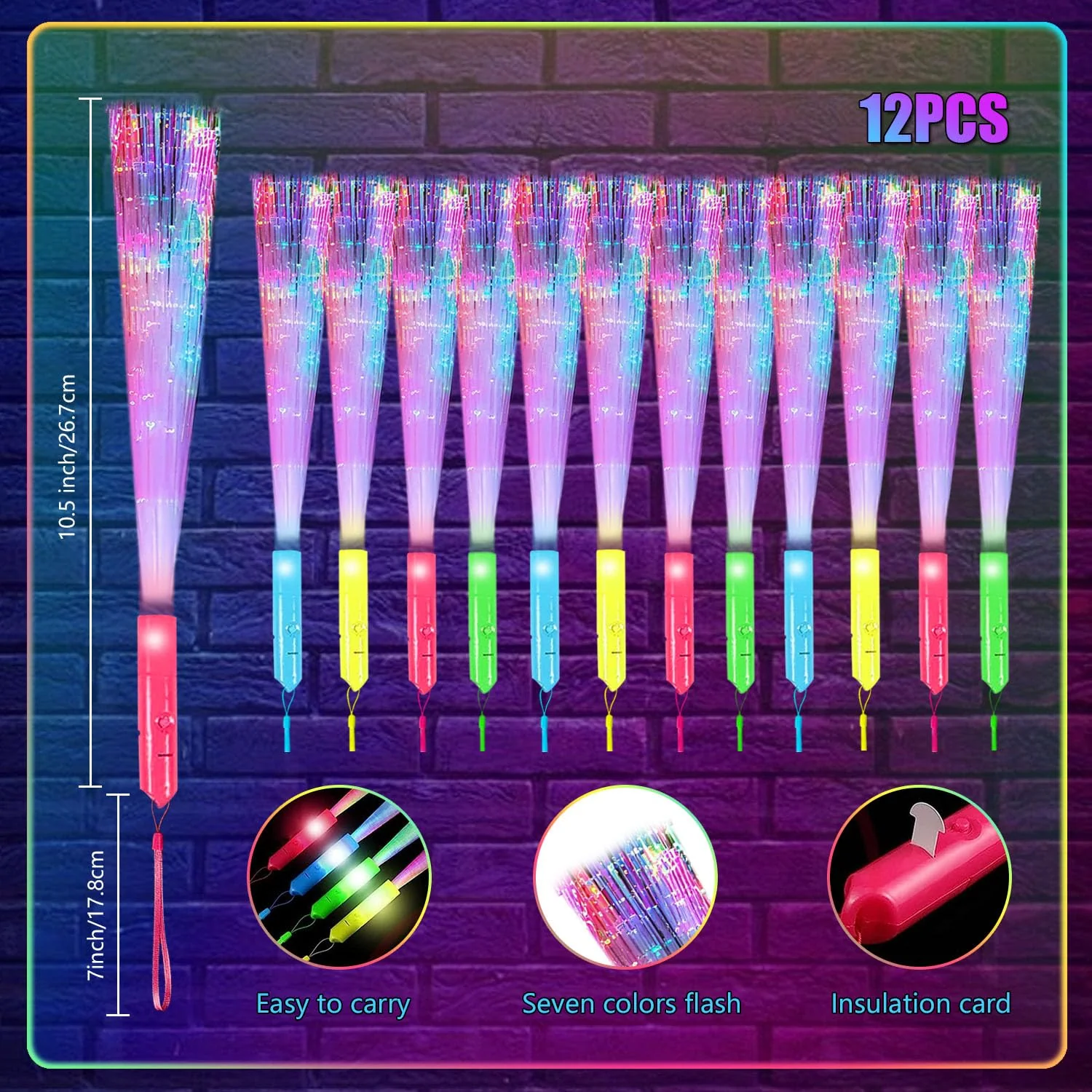 YISKY LED Leuchtstab Glasfaser, 12 Stück Leuchtstäbe Bunte, Leuchtstab Leuchten im Dunkeln, 3 Modi Farbe blinkende, für Weihnachten, Konzert, Hochzeit, Party - Image 7