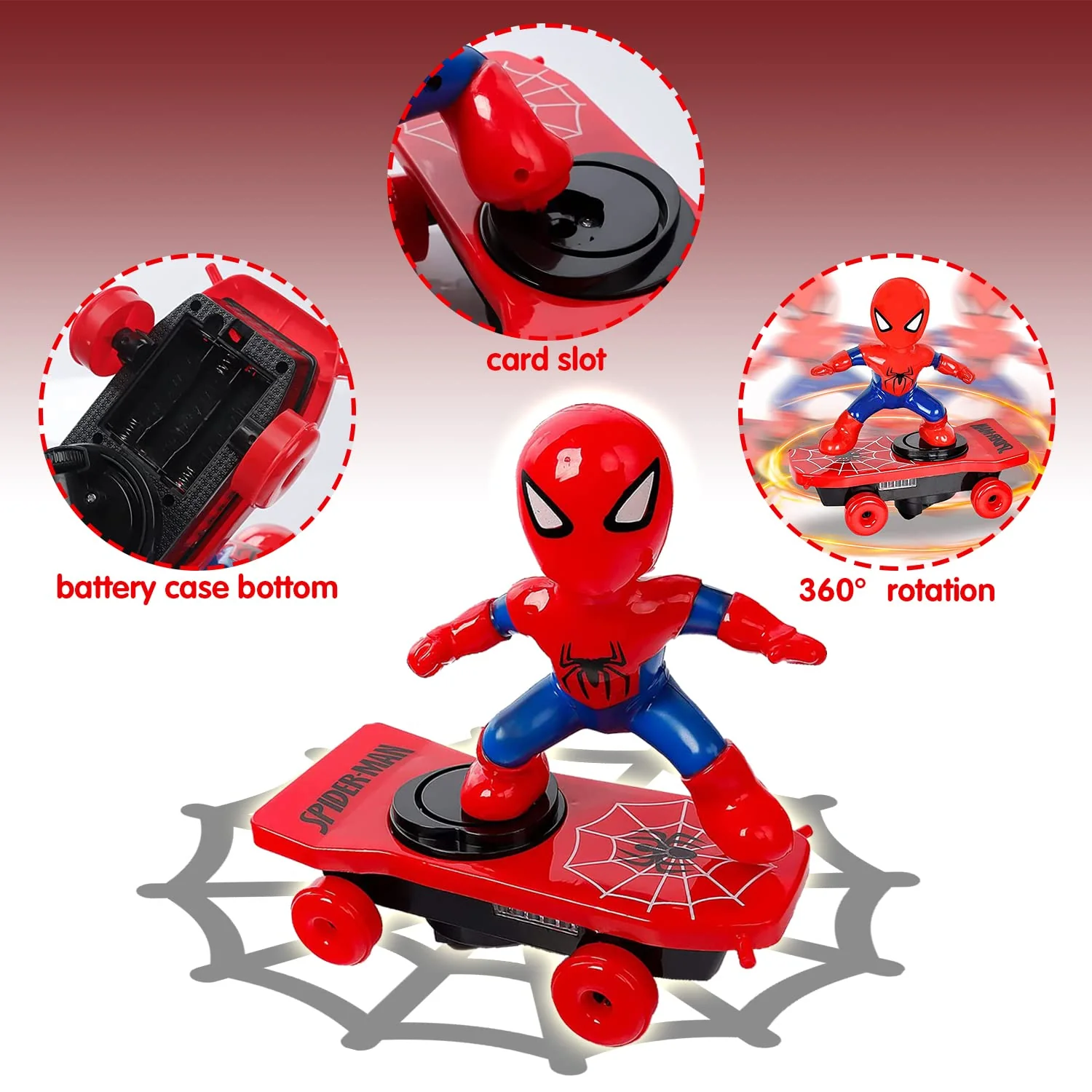 YISKY Spider Man Stunt Spielzeug Auto, Spider Man Fahrzeug mit Musik und Beleuchtung, Spider Man Spielzeug Roller, Elektrischer Auto, Beleuchtetes Spielzeugauto für Kinder ab 3 Jahren - Image 5