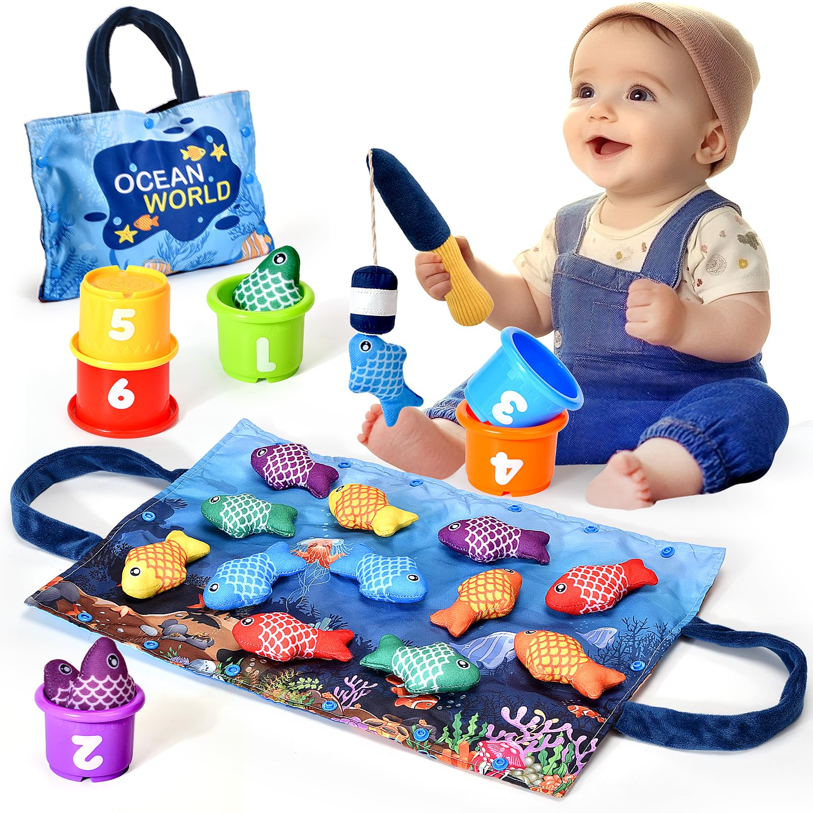 Yitical Montessori Spielzeug ab 1 2 Jahr, Angelspiel kinderspielzeug, Baby Spielzeug für 6 12 18 Monate, Motorikspielzeug Fische Angeln Spiel Lernspielzeug, Geschenk Junge Mädchen