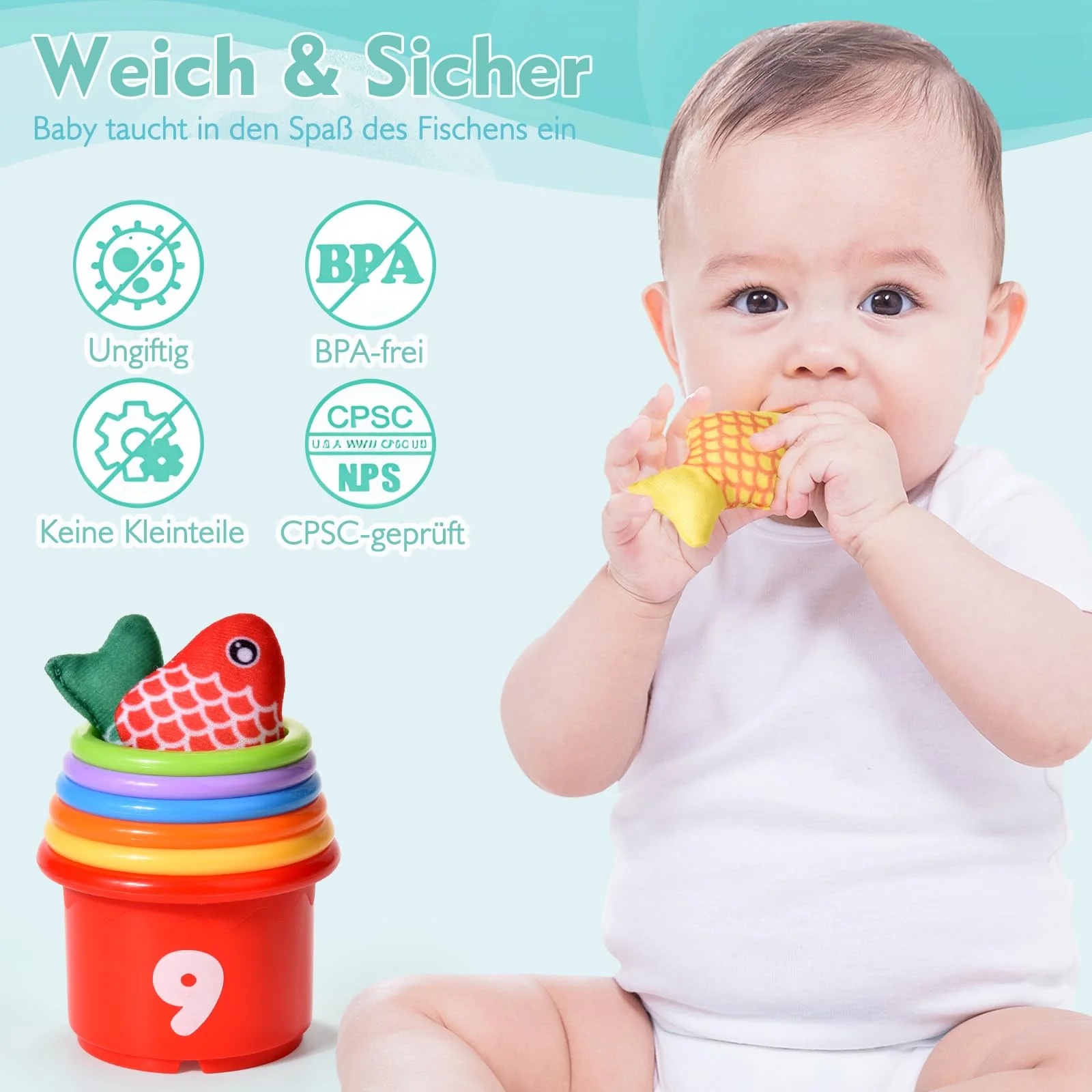 Yitical Montessori Spielzeug ab 1 2 Jahr, Angelspiel kinderspielzeug, Baby Spielzeug für 6 12 18 Monate, Motorikspielzeug Fische Angeln Spiel Lernspielzeug, Geschenk Junge Mädchen - Image 3