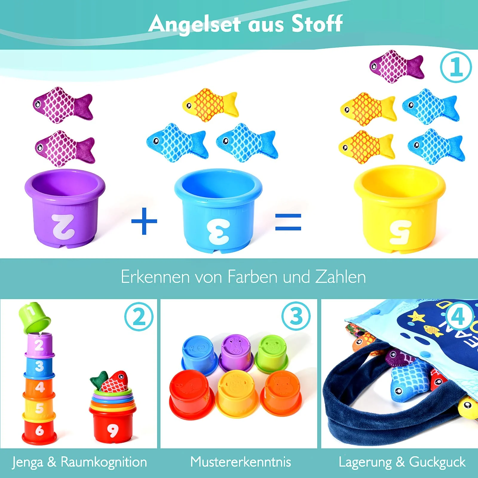 Yitical Montessori Spielzeug ab 1 2 Jahr, Angelspiel kinderspielzeug, Baby Spielzeug für 6 12 18 Monate, Motorikspielzeug Fische Angeln Spiel Lernspielzeug, Geschenk Junge Mädchen - Image 4