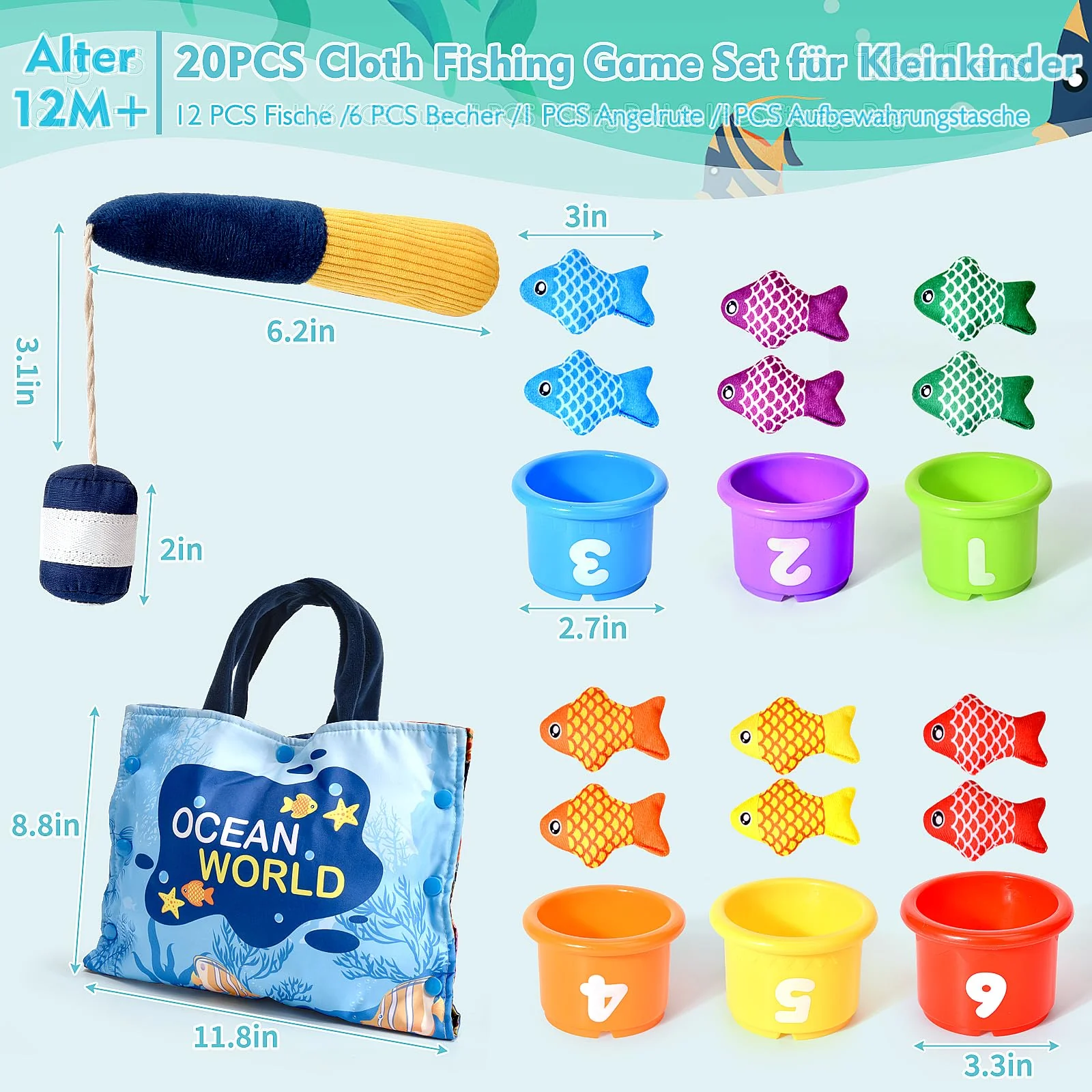 Yitical Montessori Spielzeug ab 1 2 Jahr, Angelspiel kinderspielzeug, Baby Spielzeug für 6 12 18 Monate, Motorikspielzeug Fische Angeln Spiel Lernspielzeug, Geschenk Junge Mädchen - Image 5