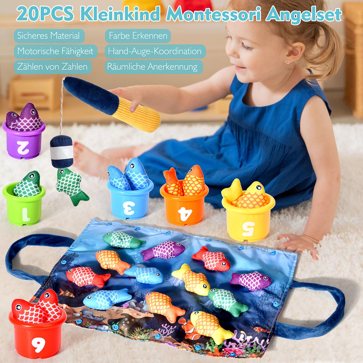 Yitical Montessori Spielzeug ab 1 2 Jahr, Angelspiel kinderspielzeug, Baby Spielzeug für 6 12 18 Monate, Motorikspielzeug Fische Angeln Spiel Lernspielzeug, Geschenk Junge Mädchen - Image 8
