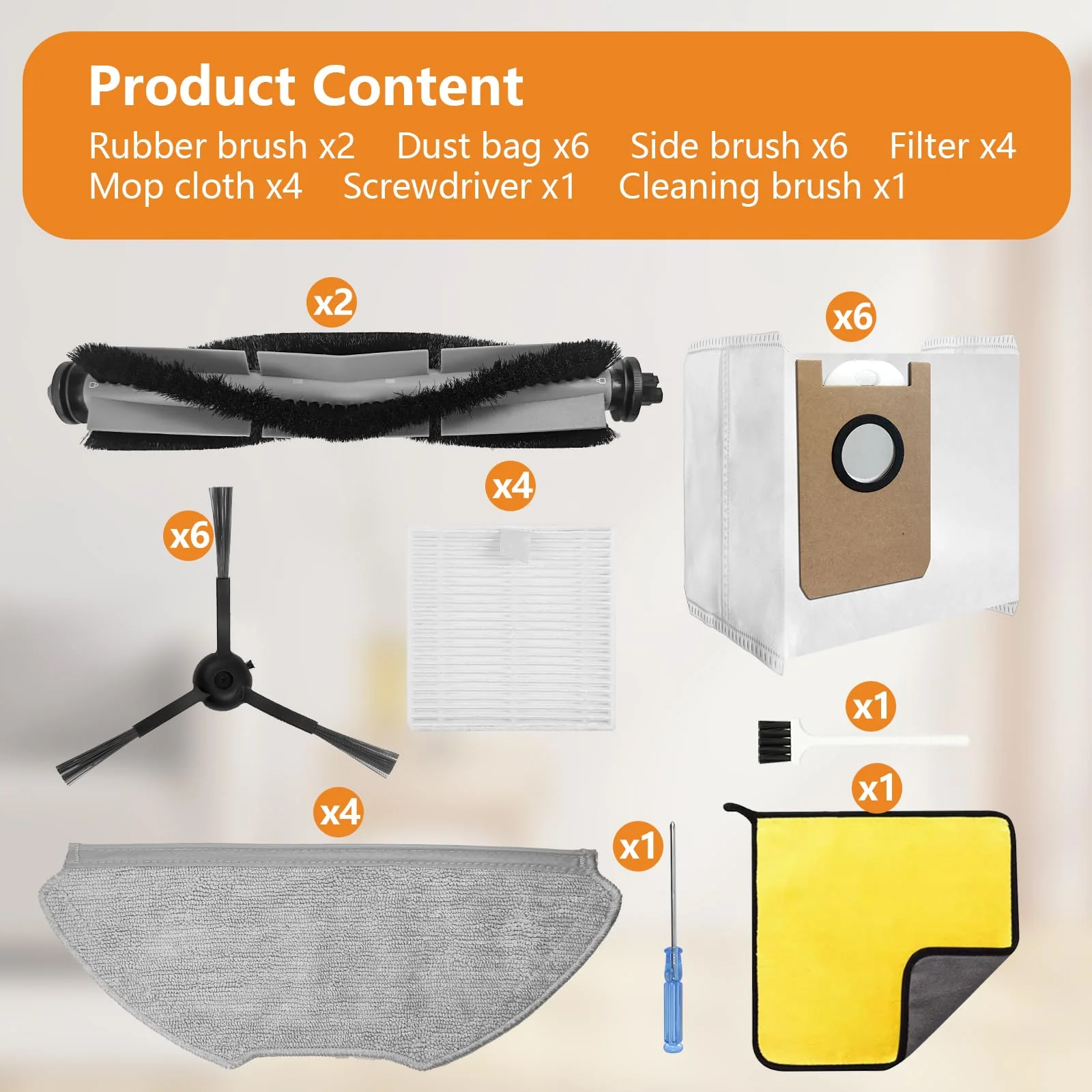 Yivy 25 STK Ersatzteile für AIRROBO T20+/ T20 Staubsauger, Ersatz Zubehör Ersatzzubehör: 2 Hauptbürste,6 Seitenbürsten,4 HEPA Filter,6 Staubsaugerbeutel,4 Wischtücher - Image 3