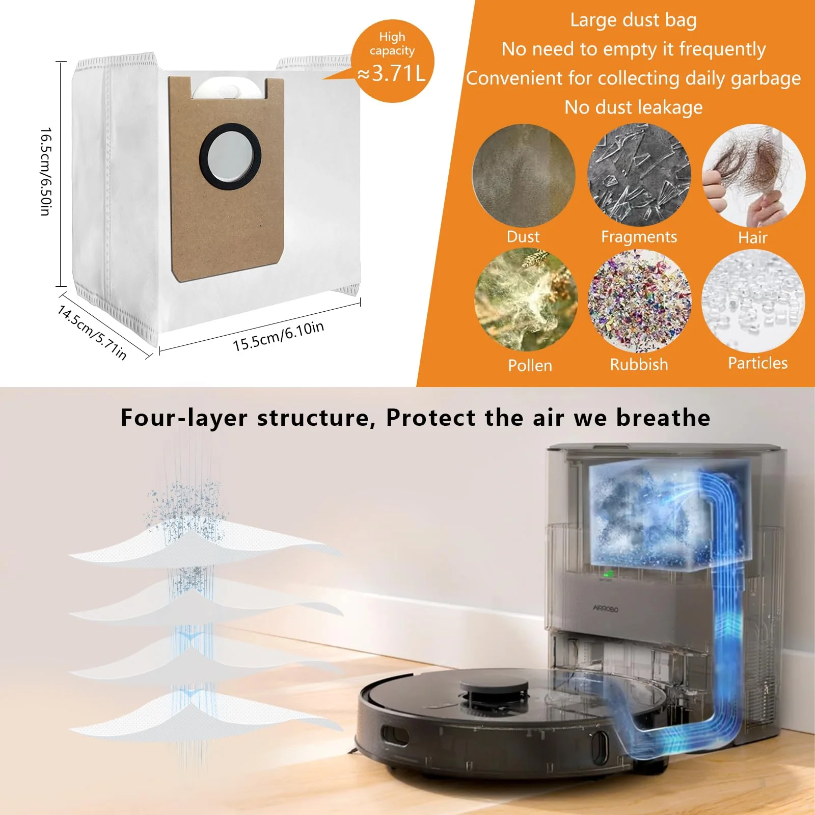 Yivy 25 STK Ersatzteile für AIRROBO T20+/ T20 Staubsauger, Ersatz Zubehör Ersatzzubehör: 2 Hauptbürste,6 Seitenbürsten,4 HEPA Filter,6 Staubsaugerbeutel,4 Wischtücher - Image 4