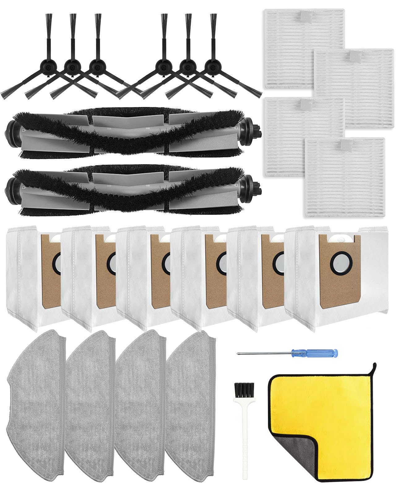 Yivy 25 STK Ersatzteile für AIRROBO T20+/ T20 Staubsauger, Ersatz Zubehör Ersatzzubehör: 2 Hauptbürste,6 Seitenbürsten,4 HEPA Filter,6 Staubsaugerbeutel,4 Wischtücher - Image 5