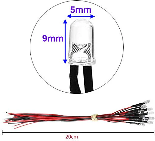 YIXISI 100 Stücke Vorverdrahtete LED, Dioden Licht, 12V Licht, 5mm LEDs, 20cm (Rot, Gelb, Grün, Blau, Weiß, Jeder 20 Stücke) - Image 3