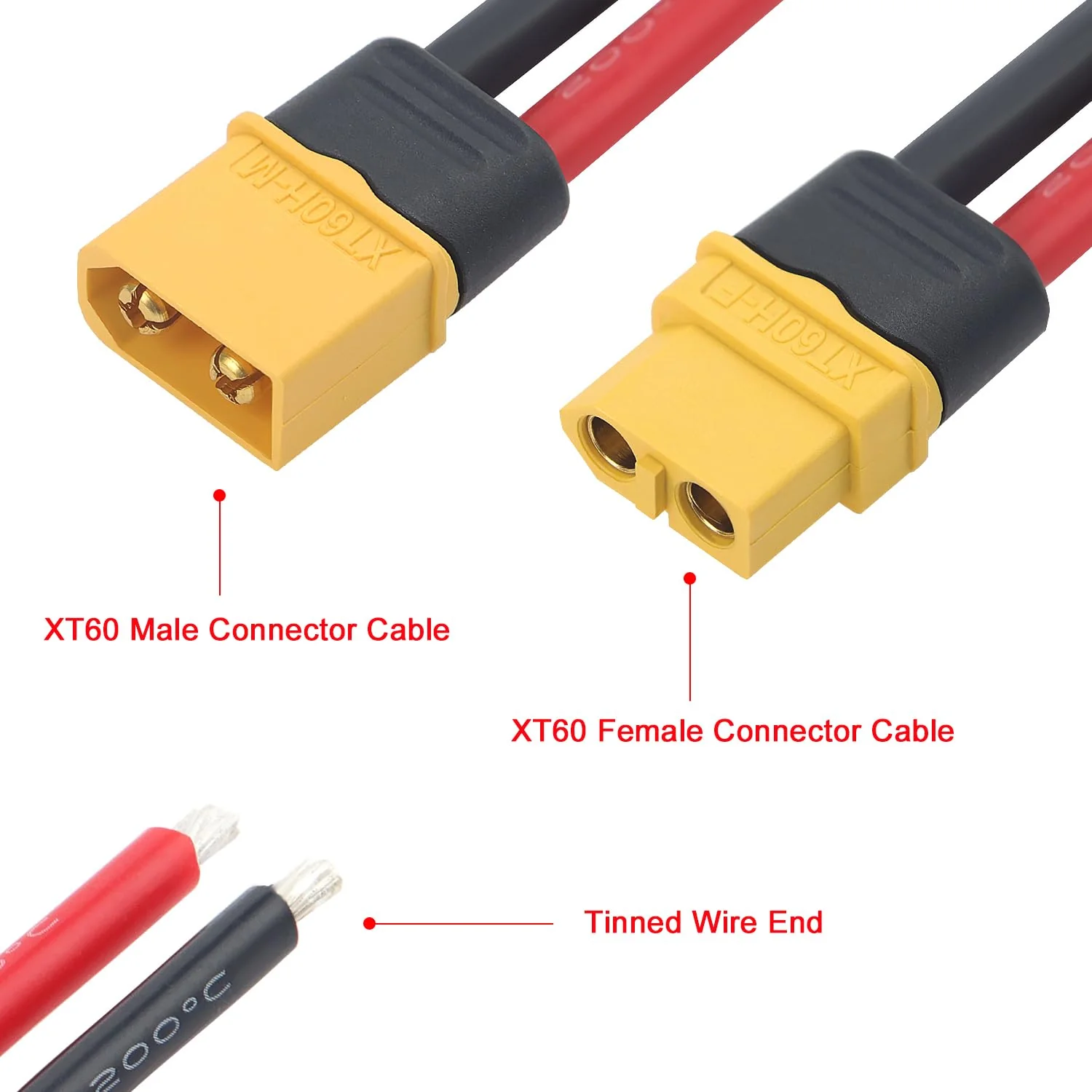 YIXISI 3 Paar XT60 XT60H Stecker Männlich Weiblich Stecker, XT60H Plug Male Female Connector mit Mantel Gehäuse Stecker, mit 100mm 12AWG Silikondraht, für RC Lipo Batterie FPV Drohne - Image 5