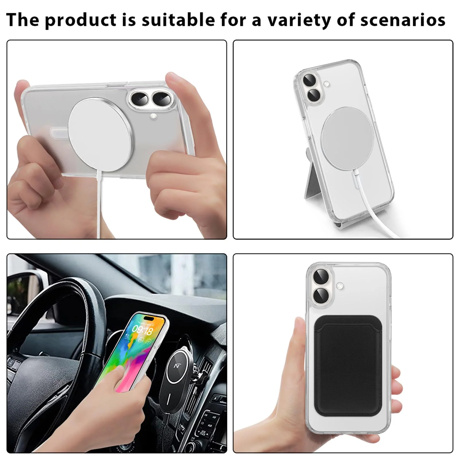 Yoedge Handykette für iPhone 16 Plus Hülle mit Band 6,7", Transparente Magnetisch Handyhülle [Kompatibel mit Magsafe], Schlank Dünn Silikon TPU Stoßfest Schutzhülle mit Kordel zum Umhängen, Schwarz - Image 2