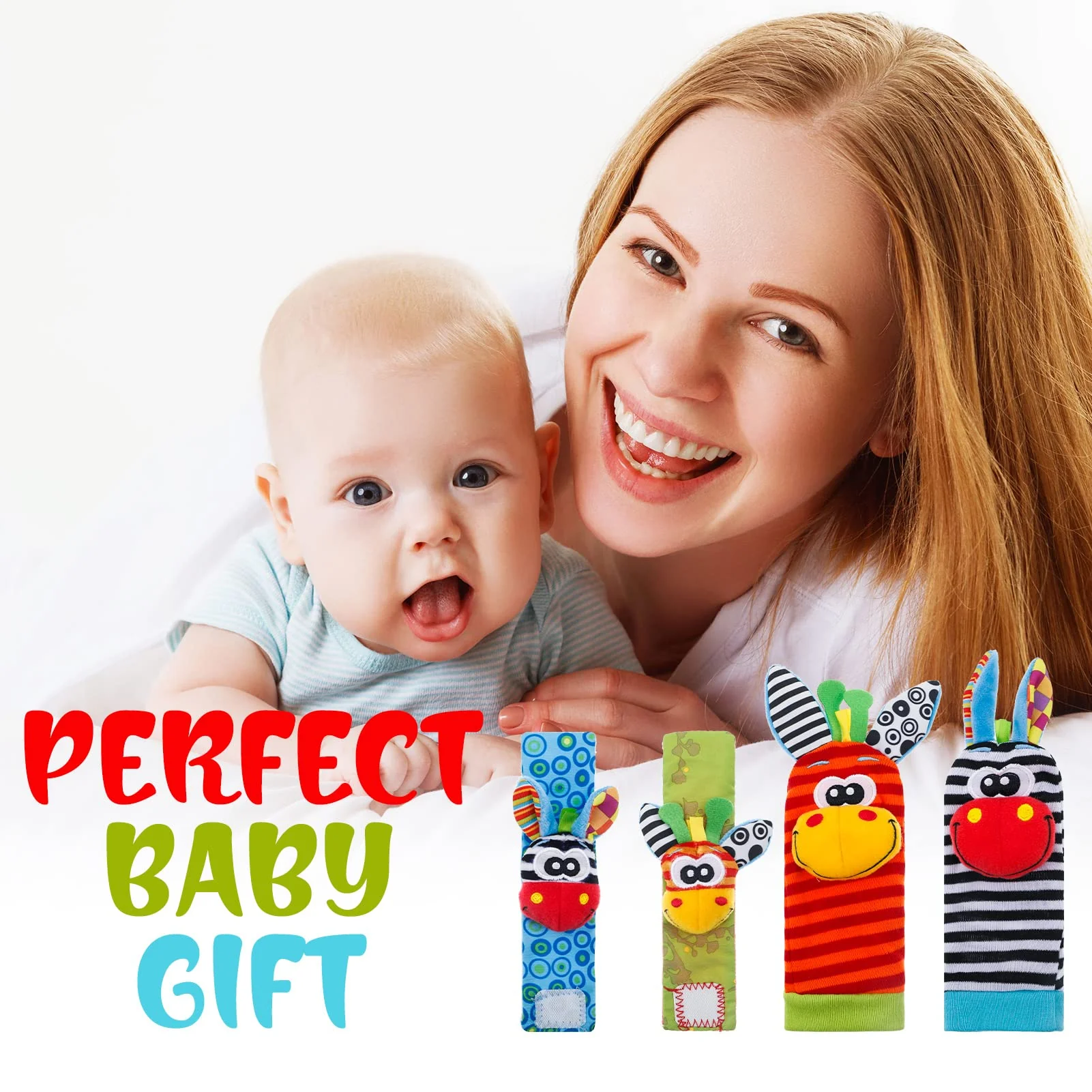Yorgewd 4 Pack Baby Rasseln Spielzeug Handgelenk und Socken, Weiches Plüsch Entwicklungs Spielzeug Baby Geschenk für Neugeborene Mädchen und Jungen - Image 2