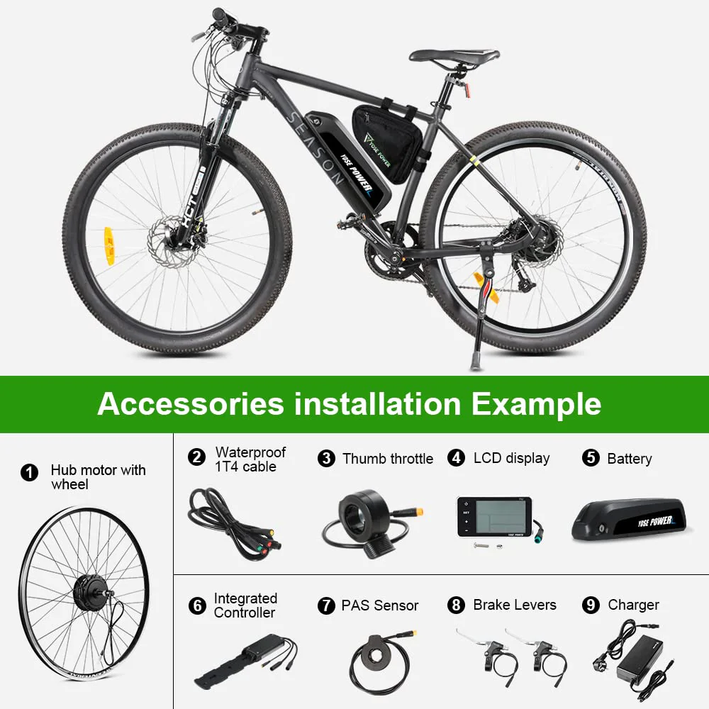 YOSE POWER Ebike Umbausatz 36V250W 28" Heckmoter Elektrofahrrad Conversion Kit für Schraubritzel Freewheel mit Integrierte Controller 36V13Ah Batterie - Image 2