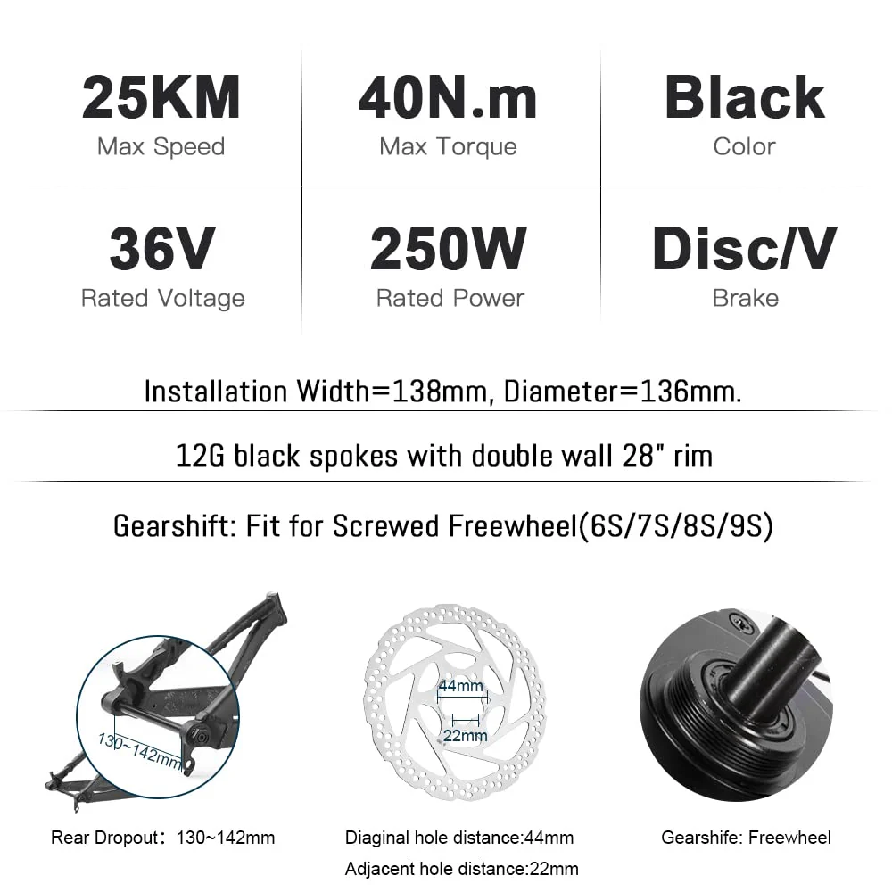 YOSE POWER Ebike Umbausatz 36V250W 28" Heckmoter Elektrofahrrad Conversion Kit für Schraubritzel Freewheel mit Integrierte Controller 36V13Ah Batterie - Image 5