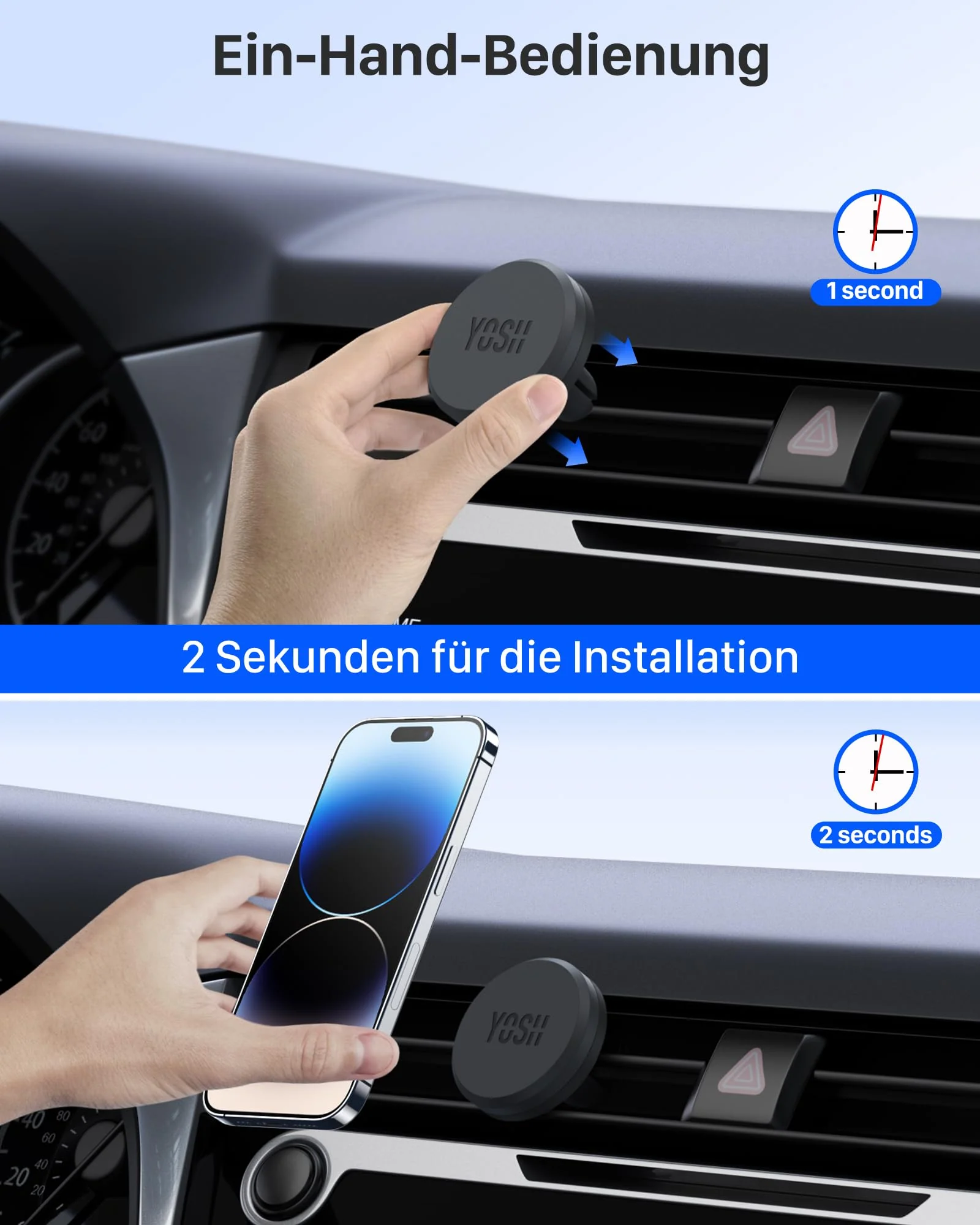 YOSH Handyhalterung Auto Magnet Lüftung, Magnetische für Lüftungsgitter, Ultra-Kompakt Handyhalter Auto mit Starken Magneten, Universal KFZ für iPhone Samsung Pixel & andere Geräte mit Metallplatten - Image 3