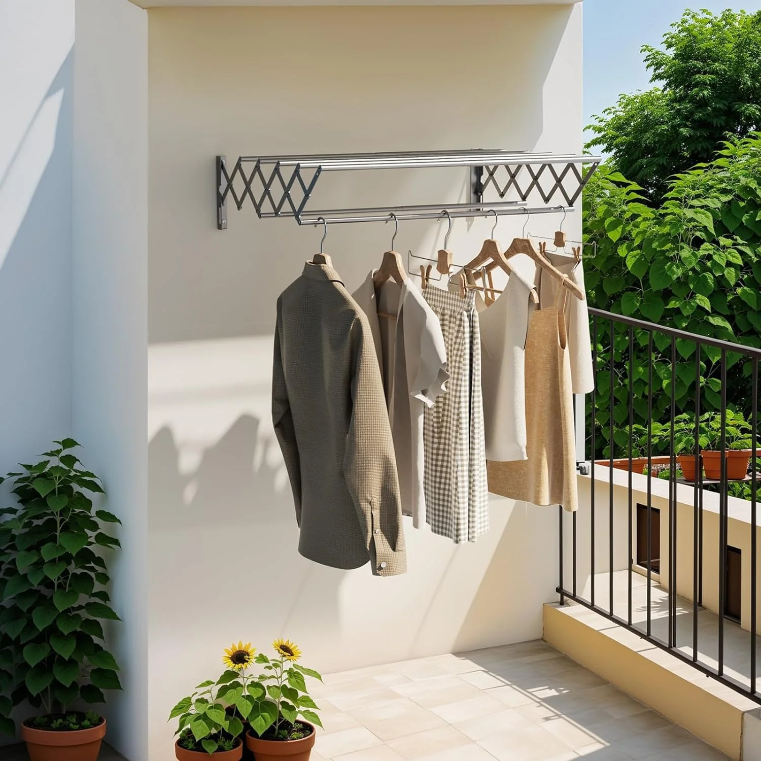 YOUDENOVA Wäscheständer Wandmontage, Wäschetrockner Wand ausziehbar mit 7 Stangen, platzsparender Trockenständer für Waschraum, Handtuchhalter aus Metall für Bad, (42-80) x 59 x 19cm, Silber - Image 5