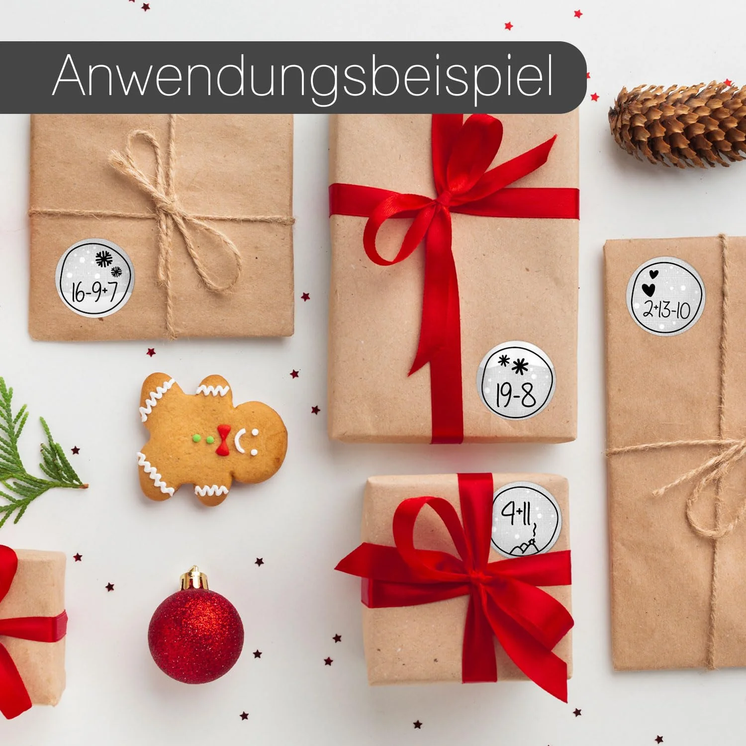younikat 24 Adventskalender Zahlen Aufkleber mit Rechenaufgaben - Rund 4 cm - Mathe Zahlen für Adventskalender - Weihnachtsaufkleber und Geschenkaufkleber selbstklebend I dv387 - Image 3