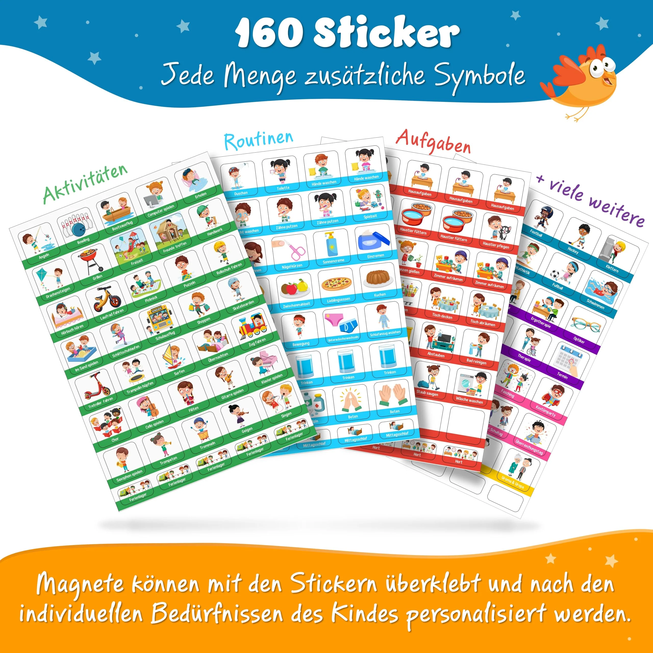 YOURGANIZE® 2-in-1 Wochenplaner Kinder & Tagesplaner Kinder inkl. 196 Magnete + 160 Sticker zum Personalisieren - Routine Planer Kinder - Image 5