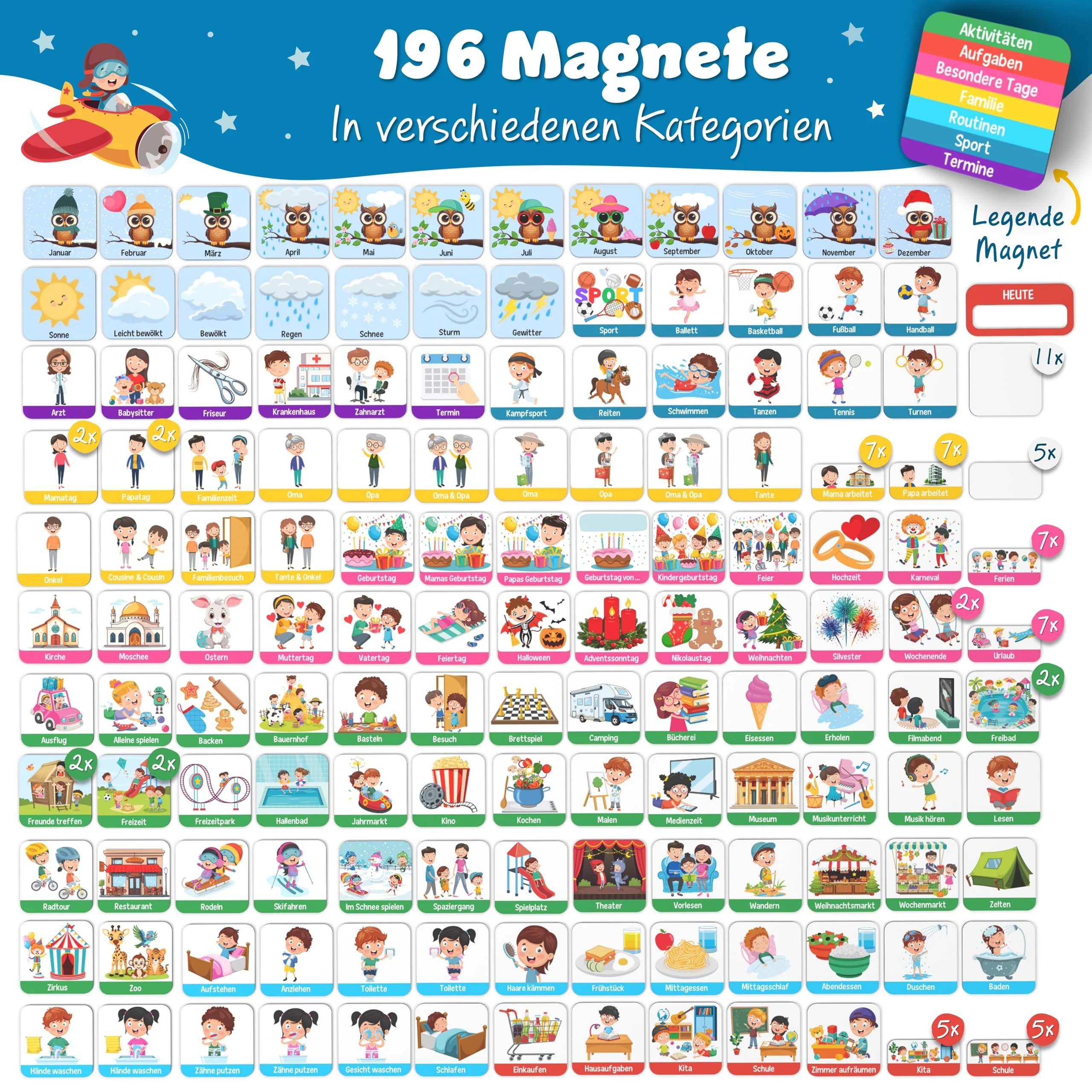YOURGANIZE® 2-in-1 Wochenplaner Kinder & Tagesplaner Kinder inkl. 196 Magnete + 160 Sticker zum Personalisieren - Routine Planer Kinder - Image 6