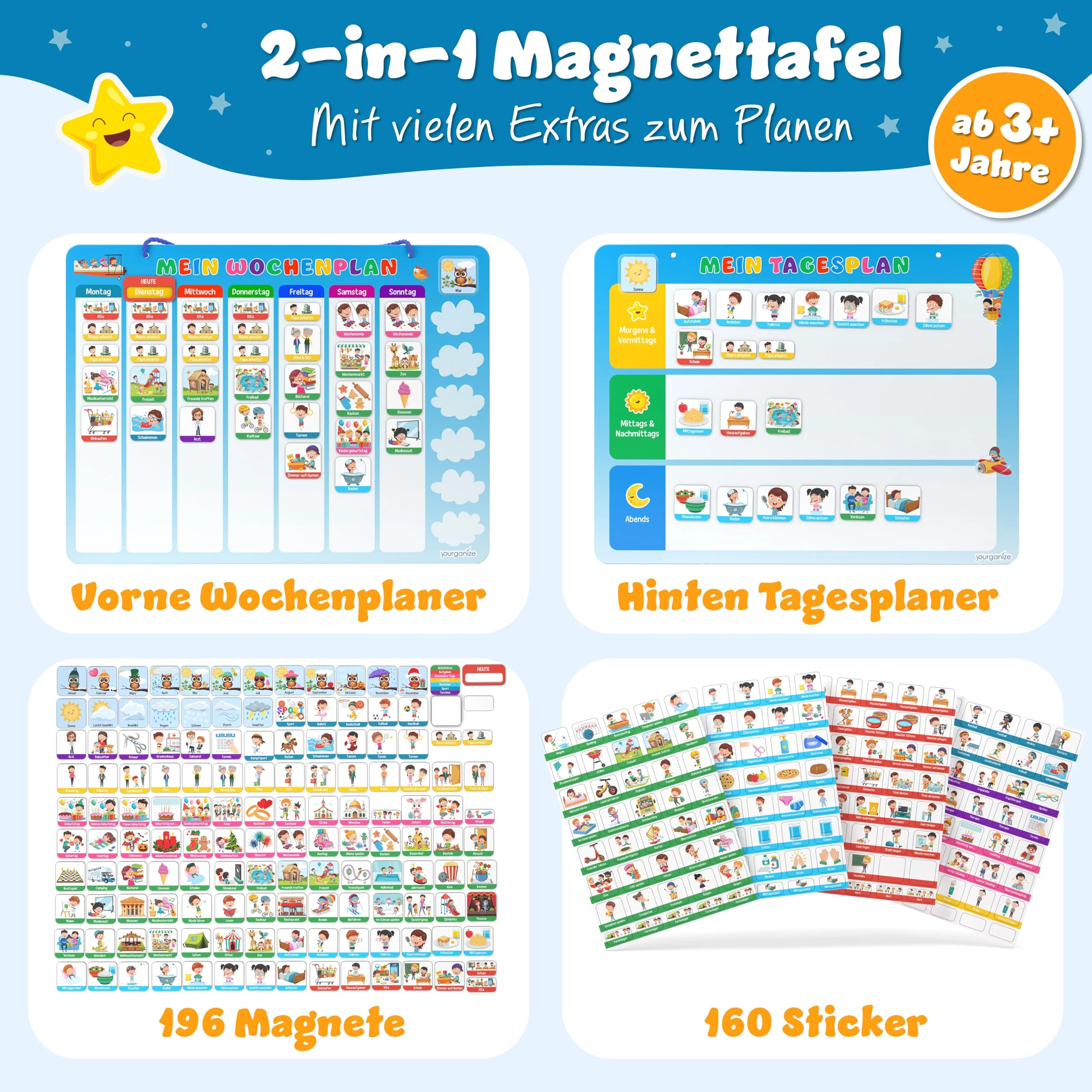YOURGANIZE® 2-in-1 Wochenplaner Kinder & Tagesplaner Kinder inkl. 196 Magnete + 160 Sticker zum Personalisieren - Routine Planer Kinder - Image 7