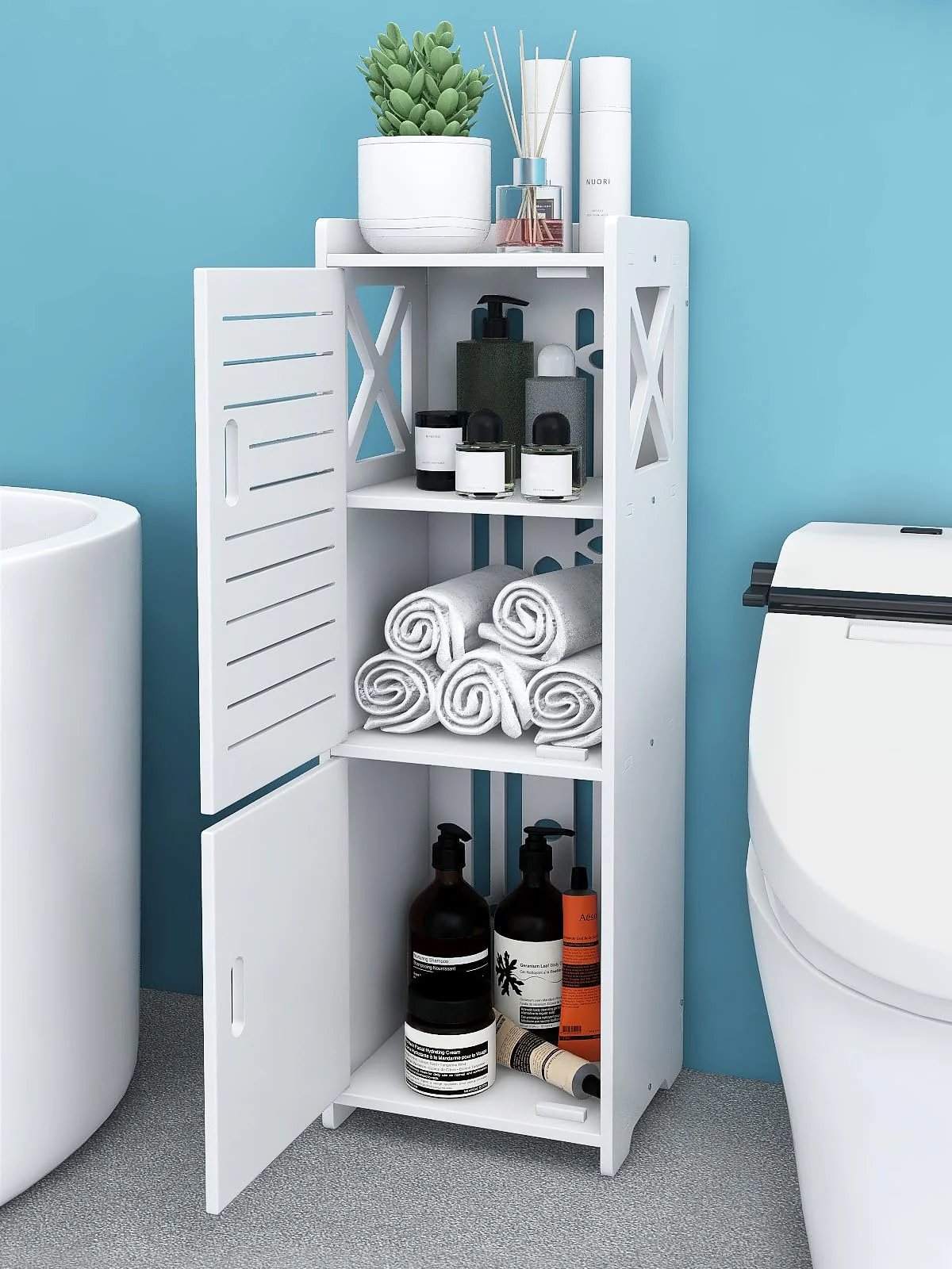 Youyijia Wasserdicht Badschrank Schmal Bodenstehend Badezimmerschrank Badezimmermöbel Geeignet Für Badezimmer Schlafzimmer Küche Wohnzimmer 75 x 25 x 22 cm - Image 5