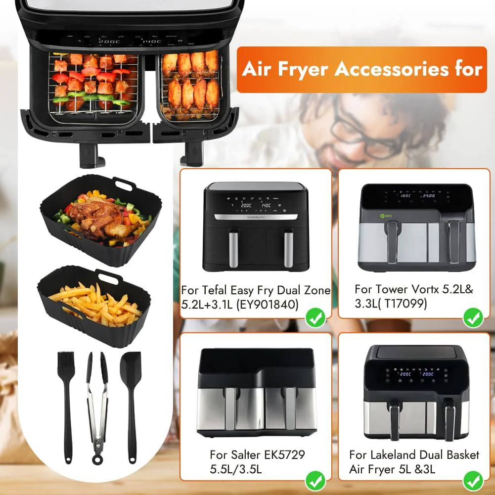 YQL Heißluftfritteuse Zubehör für Philips Airfryer 3000/Tefal EY9018 Dual Easy Fry, Silikonform Heißluftfritteuse & Airfryer Rack & Andere Airfryer Zubehör für Tefal 5,2/3,1 L, Philips NA350/00 (7PCS) - Image 3