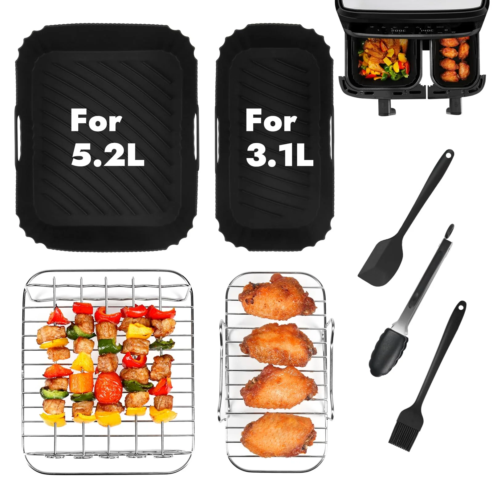YQL Heißluftfritteuse Zubehör für Philips Airfryer 3000/Tefal EY9018 Dual Easy Fry, Silikonform Heißluftfritteuse & Airfryer Rack & Andere Airfryer Zubehör für Tefal 5,2/3,1 L, Philips NA350/00 (7PCS) - Image 8