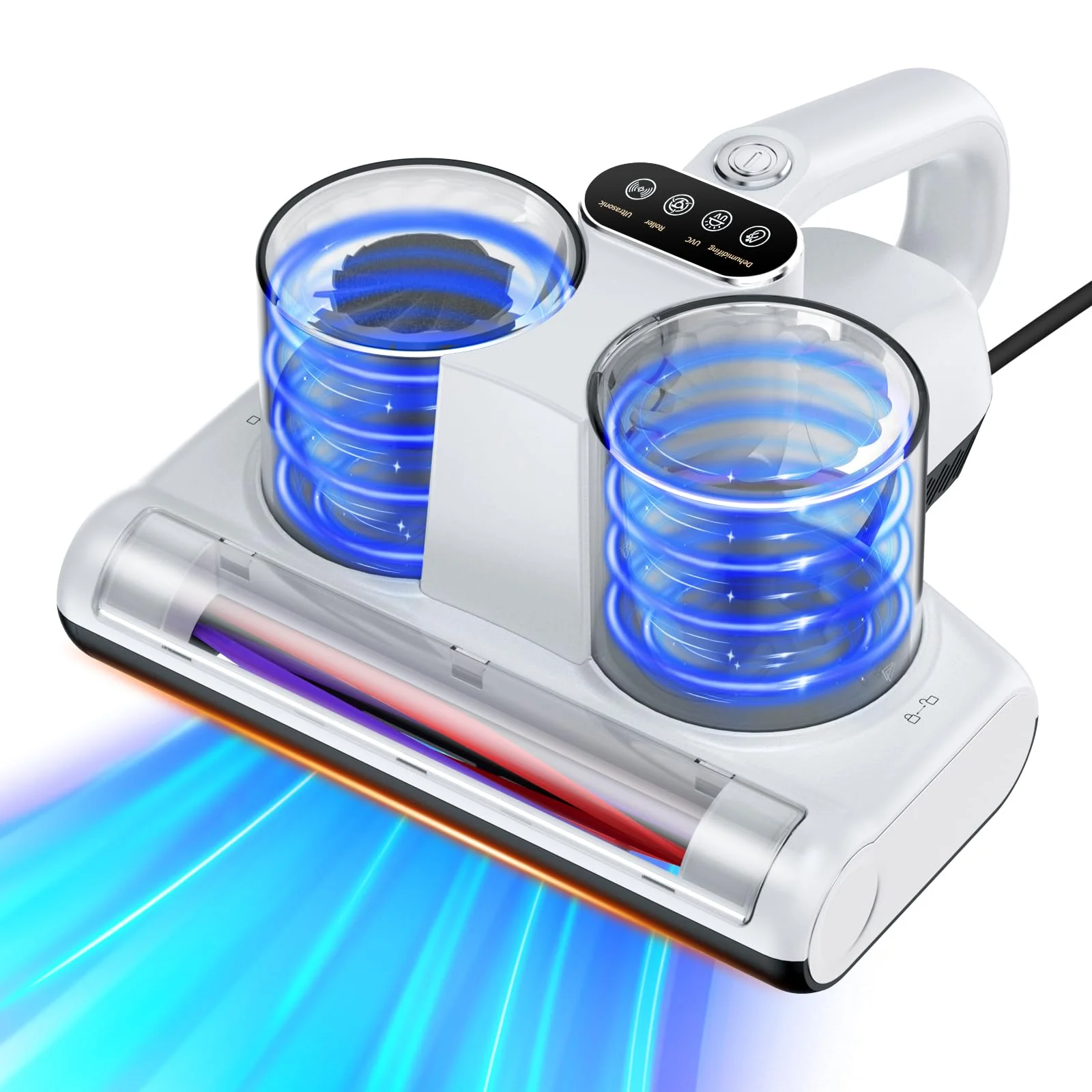 YUFAC Milbensauger für Matratze, 16Kpa Matratzenreiniger Bettstaubsauger mit UV-Licht, Heißluftfunktion, Staubmilben-Sensor, Ultraschall, HEPA-Filter, 500W Handstaubsauger für Matratze Sofa Bett, Weiß