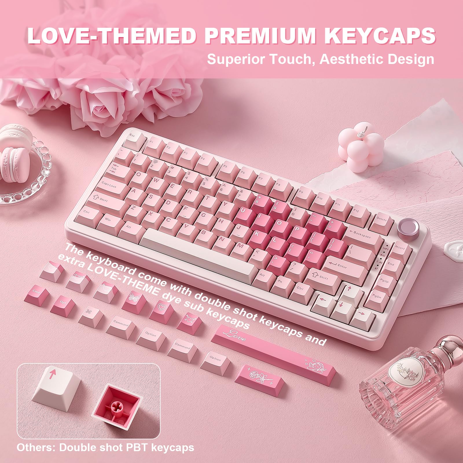 YUNZII B75 PRO Drahtlose Mechanische Tastatur, 75% Gaming Tastatur Dichtung Hot Swap Custom Tastatur mit Knopf, Vorgeschmierte Schalter RGB, Tri-Mode Tastatur (Pink, Cocoa Cream V2 Switch) - Image 3