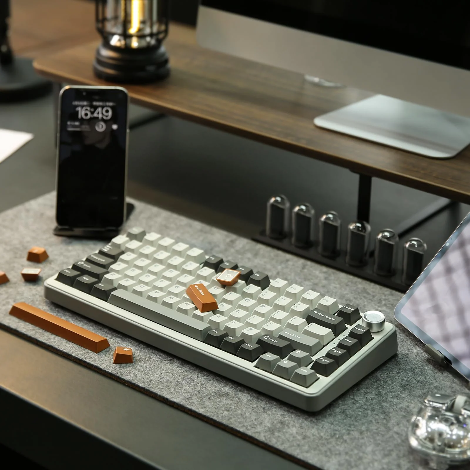 YUNZII B75 PRO Drahtlose Mechanische Tastatur, 75% Gaming Tastatur Dichtung Hot Swap Tastatur mit Knopf, Vorgeschmierte Schalter RGB, BT/Type-C/2.4G Creamy Tastatur(Cocoa Cream V2 Switch,Grau) - Image 6