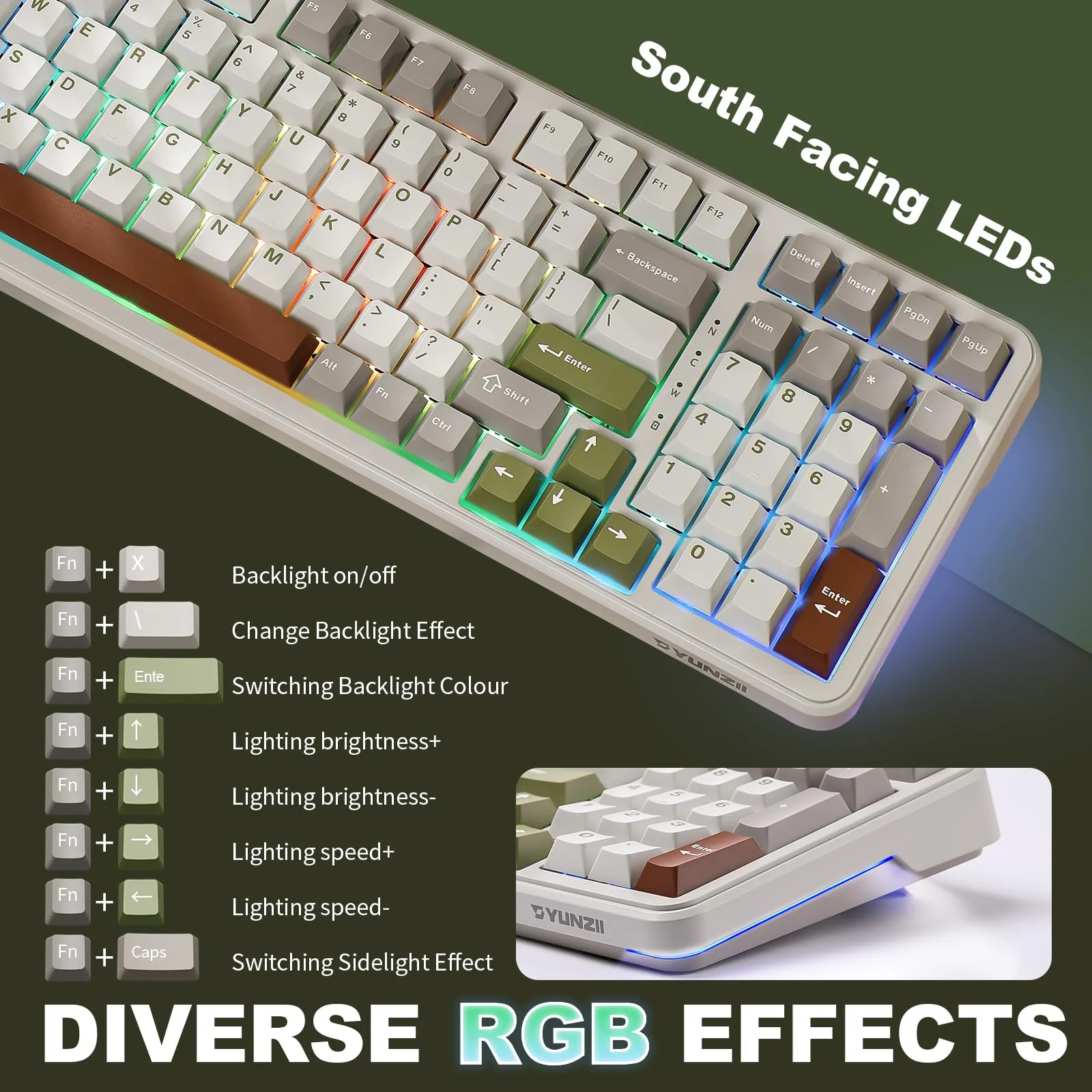 YUNZII B98 Wireless Mechanical Keyboard, Hot Swappable Custom Keyboard with Numpad, Pre-lubed Linear Switches, Gasket Mounted RGB Backlit Gaming Keyboard (beige, Cocoa Cream v2 linear Switch) - Image 2