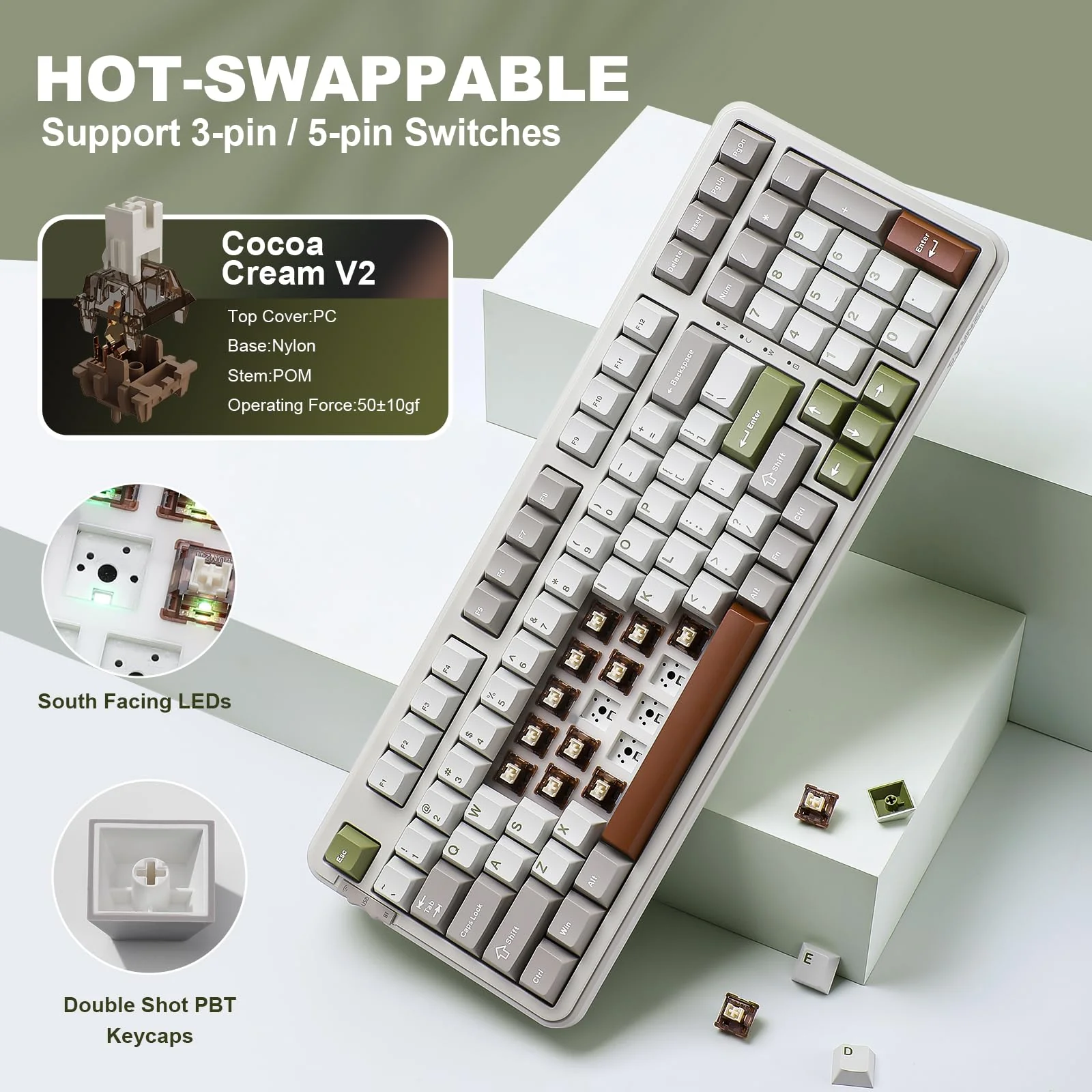 YUNZII B98 Wireless Mechanical Keyboard, Hot Swappable Custom Keyboard with Numpad, Pre-lubed Linear Switches, Gasket Mounted RGB Backlit Gaming Keyboard (beige, Cocoa Cream v2 linear Switch) - Image 5