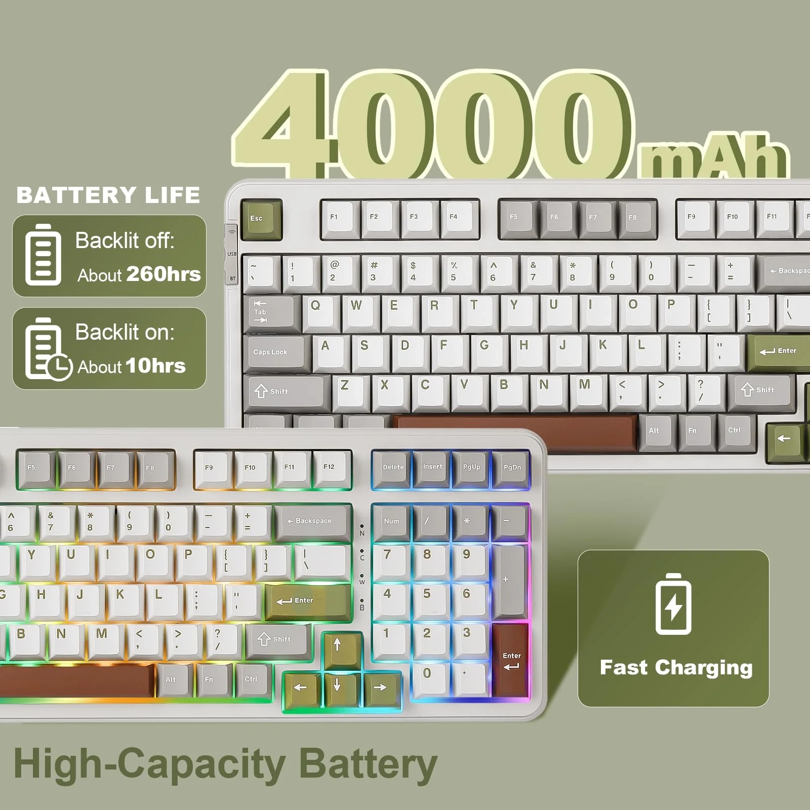 YUNZII B98 Wireless Mechanical Keyboard, Hot Swappable Custom Keyboard with Numpad, Pre-lubed Linear Switches, Gasket Mounted RGB Backlit Gaming Keyboard (beige, Cocoa Cream v2 linear Switch) - Image 9