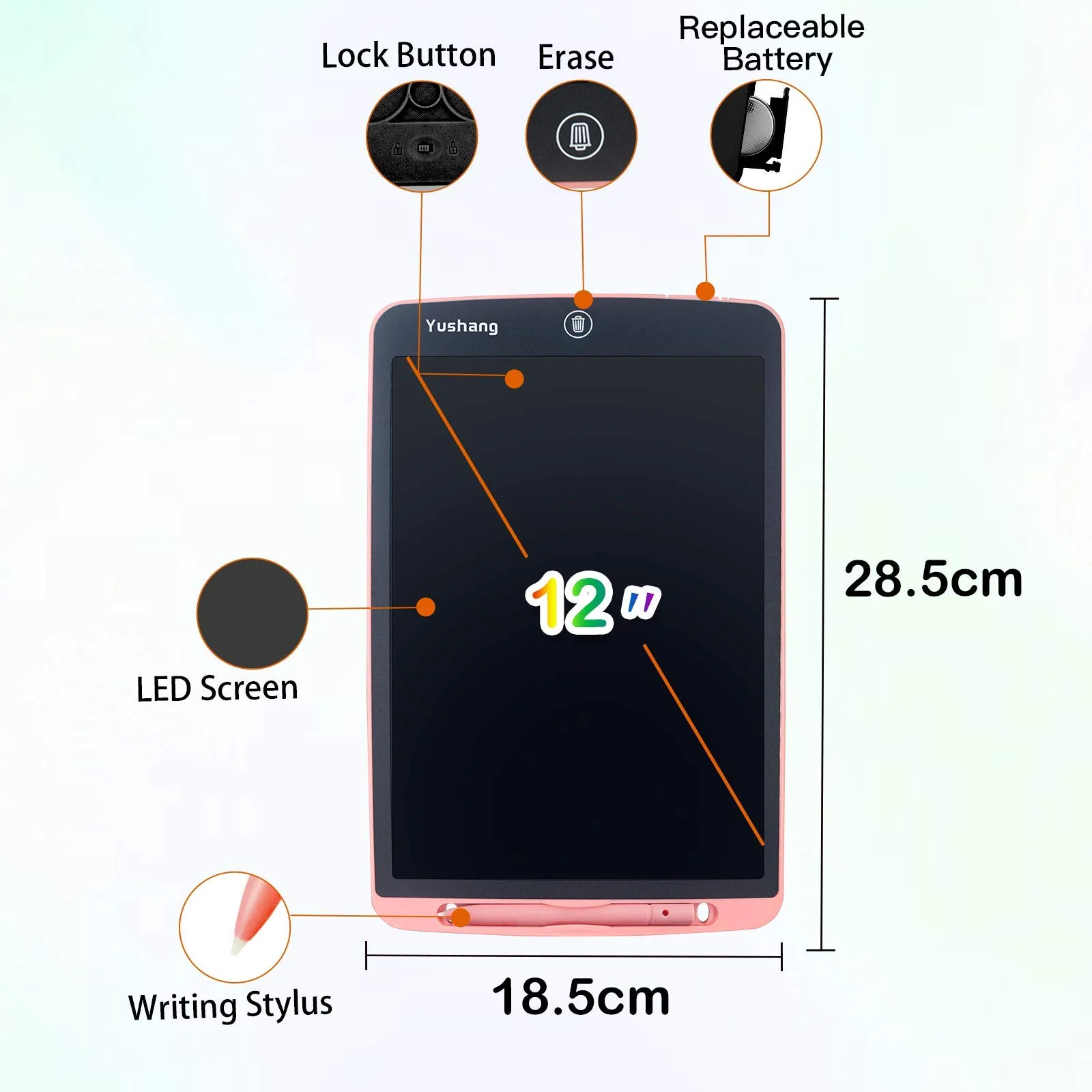 YUSHANG LCD Schreibtafel 12 Zoll Buntes LCD Zeichentablett Aldult LCD Notizblock Tragbare LCD Schreibtafel zum Schreiben von Malerei und Notizen(Rosa-12) - Image 2
