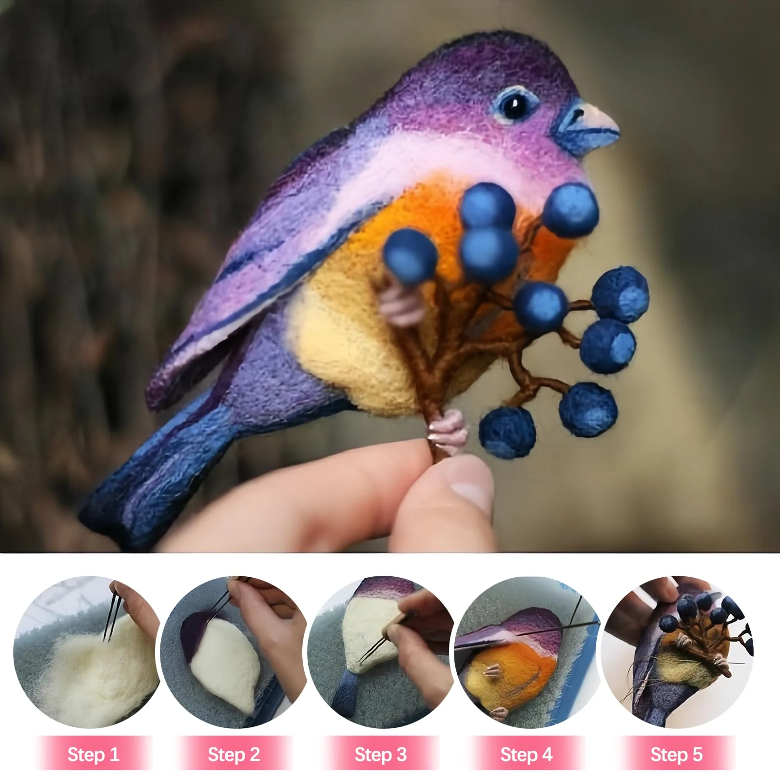 YUTUY 48 Farben Nadelfilz Set,Nadelfilz Starter Kit mit Filznadeln Grundwerkzeugen und Zubehör Wollfaser-Handspinnmaterial zum Basteln für Anfänger,Nassfilzen und Trockenfilzen DIY Handwerk - Image 2