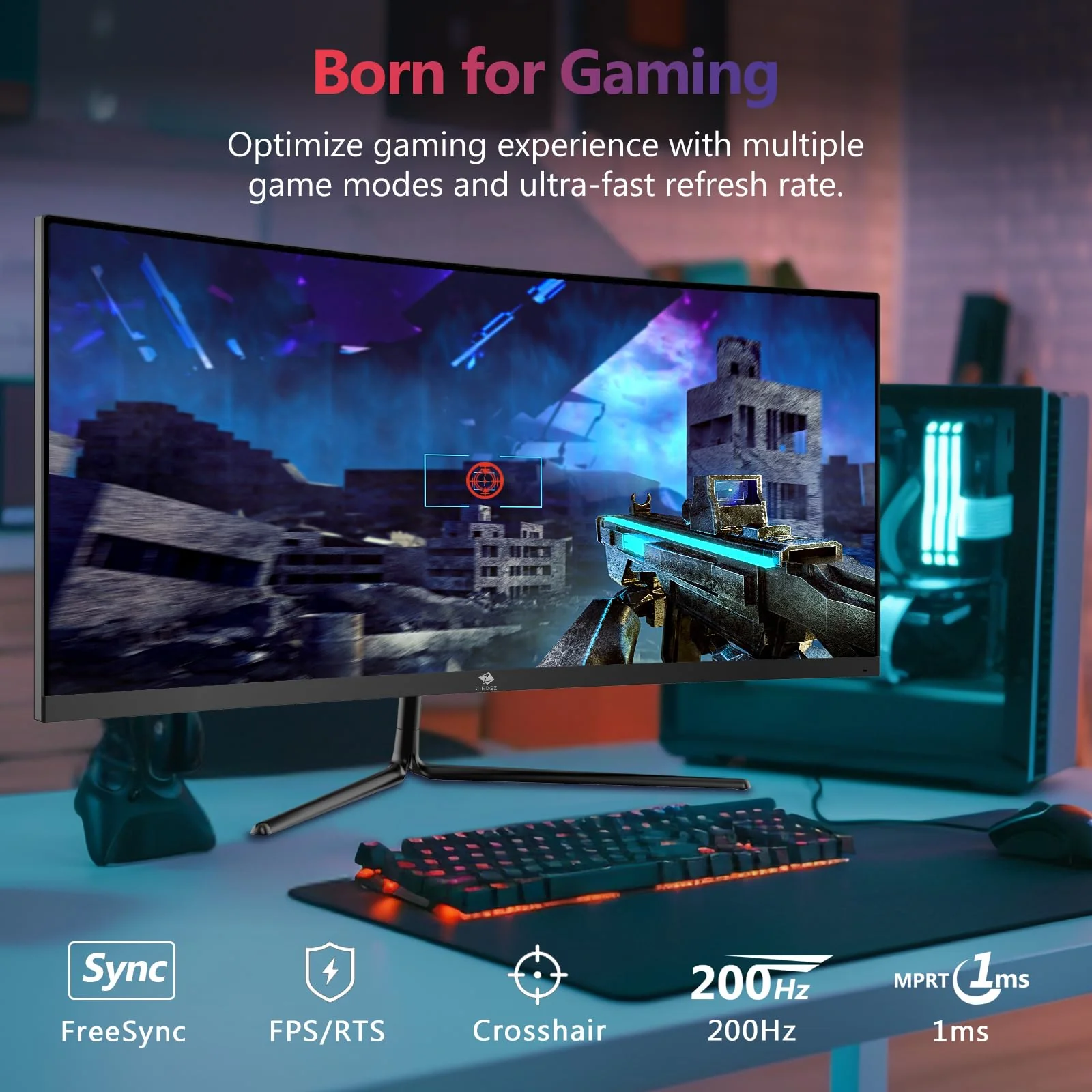 Z-Edge 30 Zoll Ultrawide Curved Gaming Monitor 200Hz(DP) 165Hz(HDMI) 1ms MPRT, 2560x1080 VA Panel, 21:9 R1500 Curved Bildschirm, 300cd/m² Helligkeit, FreeSync, HDMI & DisplayPort, Schwarz - Image 2
