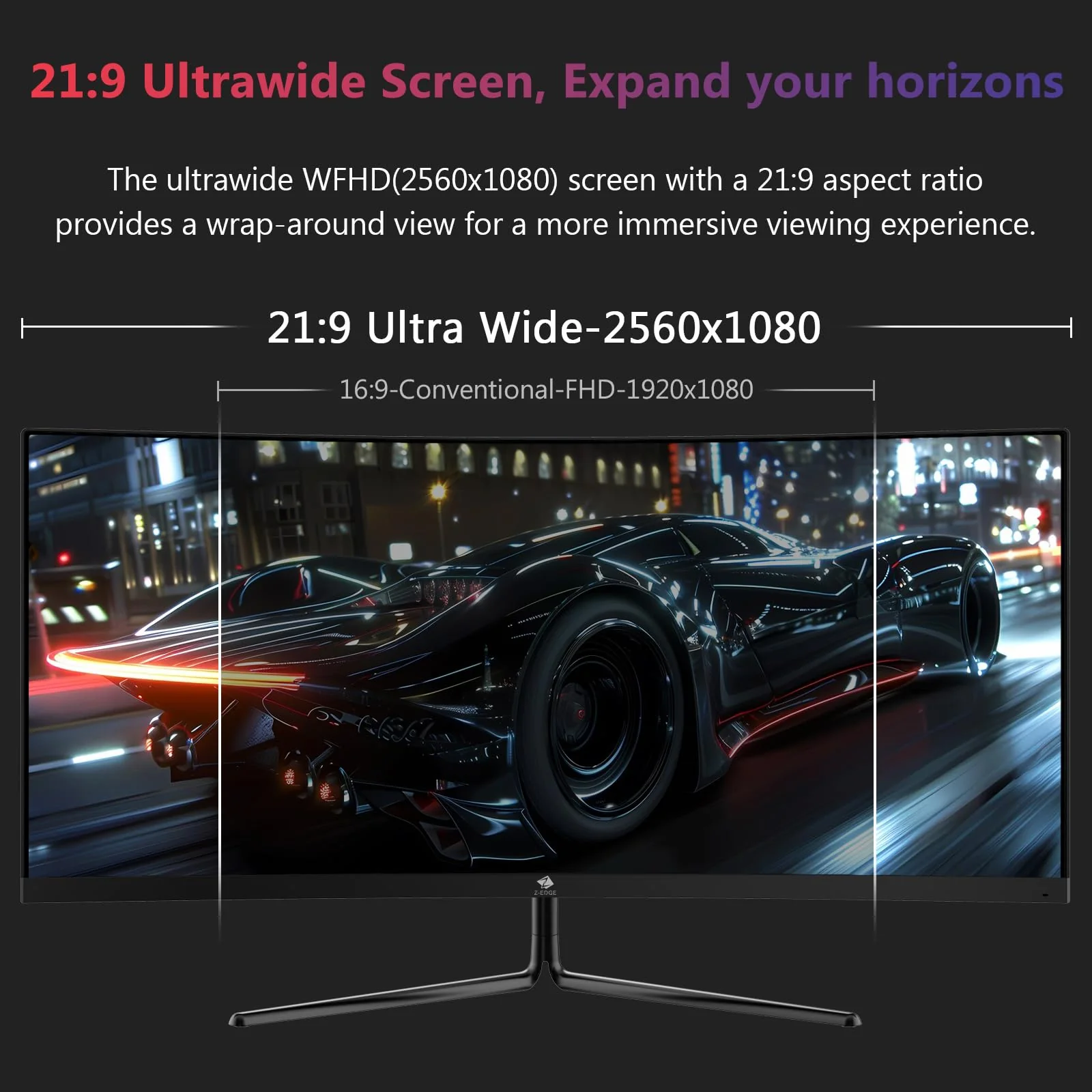 Z-Edge 30 Zoll Ultrawide Curved Gaming Monitor 200Hz(DP) 165Hz(HDMI) 1ms MPRT, 2560x1080 VA Panel, 21:9 R1500 Curved Bildschirm, 300cd/m² Helligkeit, FreeSync, HDMI & DisplayPort, Schwarz - Image 4