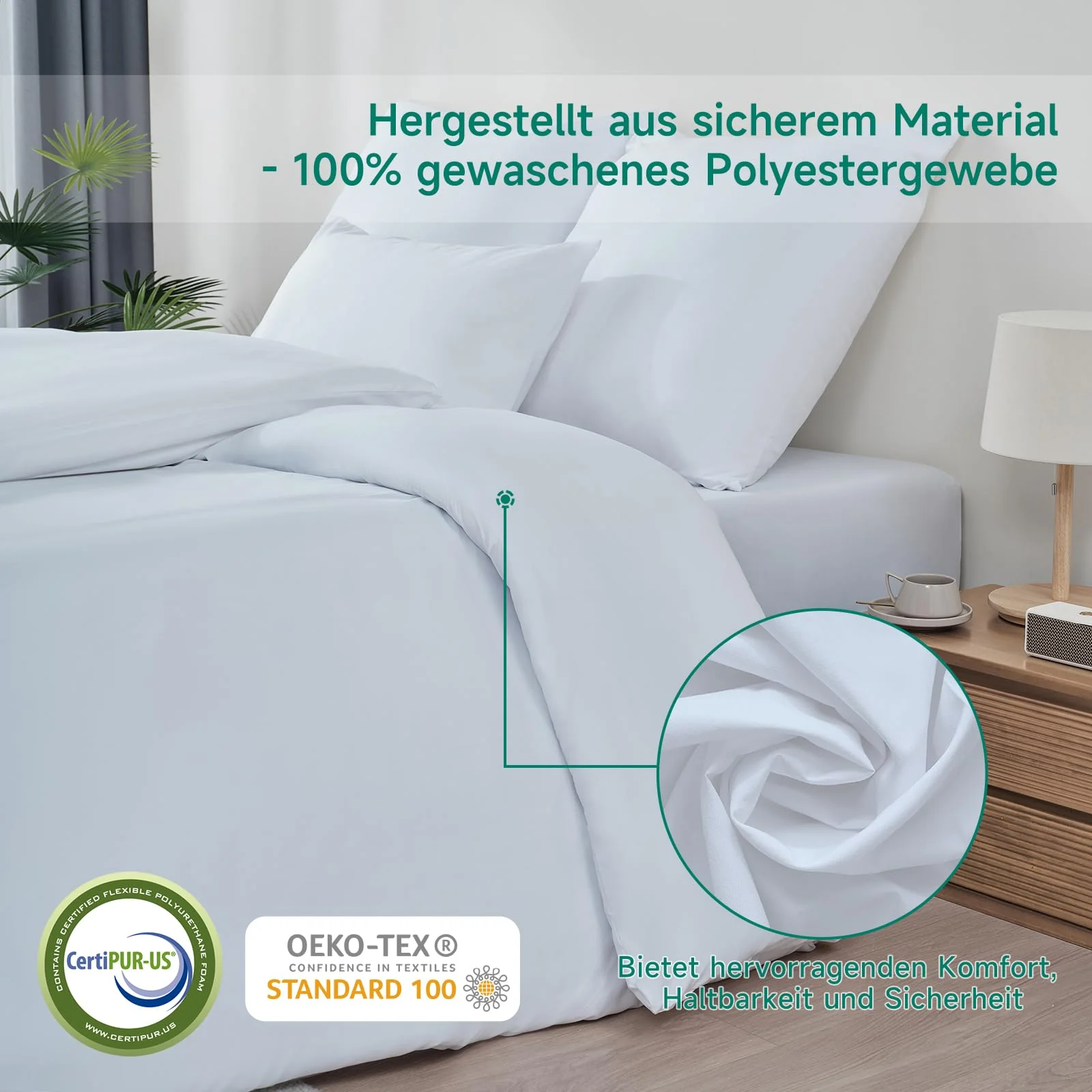Z-hom Bettwäsche 135x200 cm + 1 Kissenbezüge 80X80 cm - Oeko-Tex zertifizierte, Bettwäsche-Sets Polyester Mikrofaser mit Reißverschluss, Superweiches Bettbezug Set, Weiß - Image 2