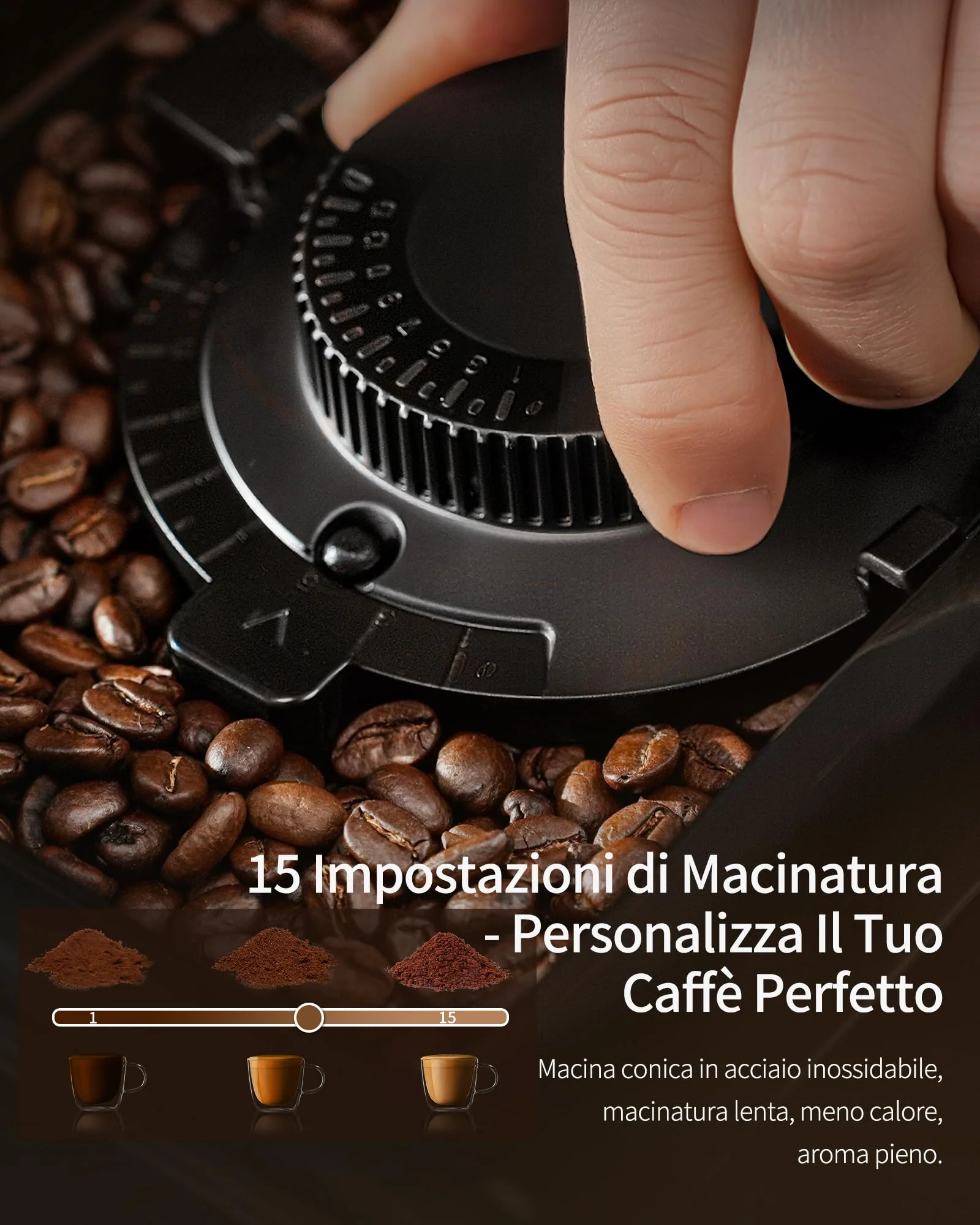 ZACHVO Kaffeevollautomat mit Milchbehälter, 20 Bar, 15-stufiges Mahlwerk, Touchscreen, PID-Temperaturkontrolle, Automatische Reinigung, 5 Getränke auf Knopfdruck – Latte, Cappuccino & mehr,Kompakt - Image 7