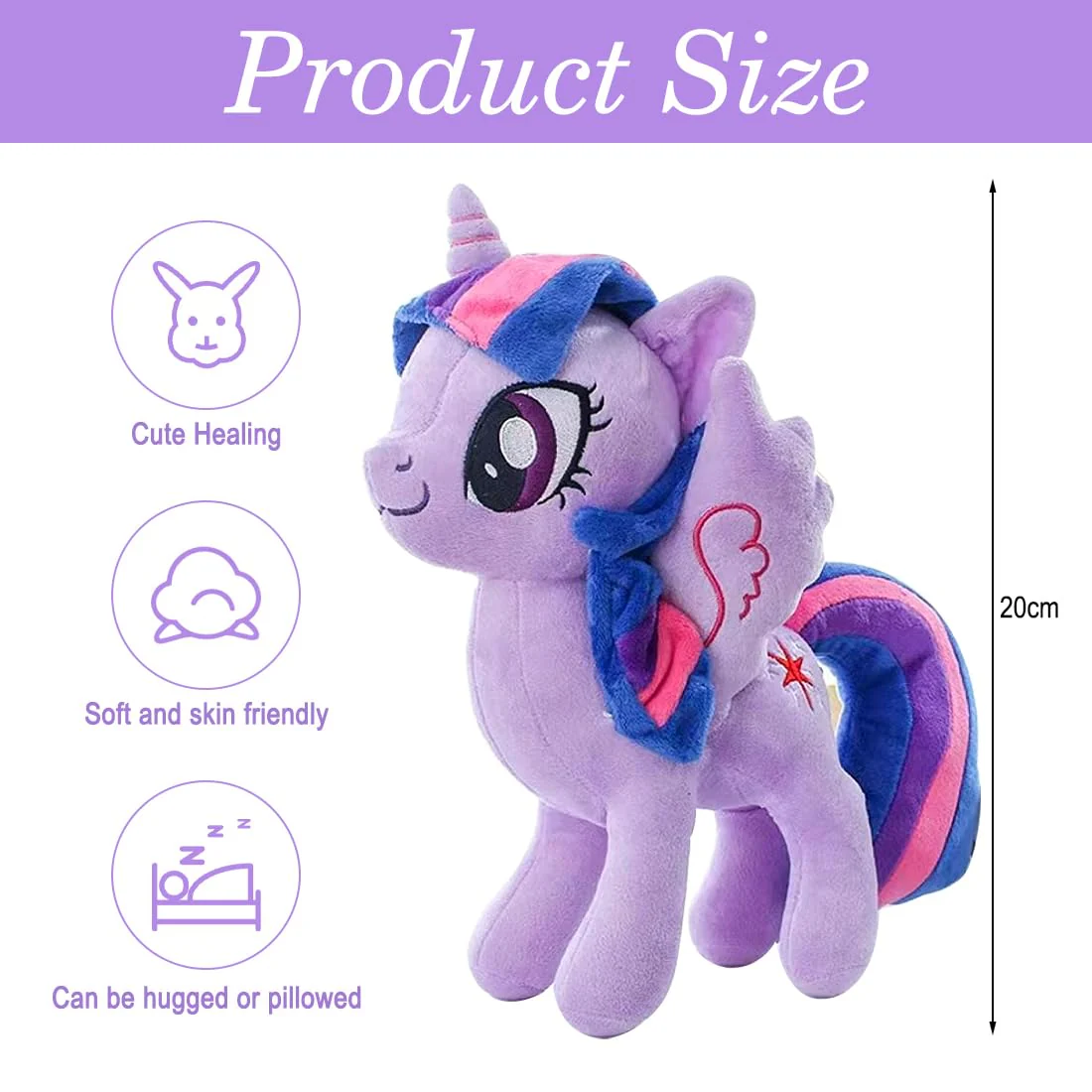 Zaloife Pferd Plüschtier, Stofftier Pony Regenbogen 20cm, Kuscheltier Pferd Plush, Lila Lustiges Plüsch Puppe Geschenk für Kinder - Image 7