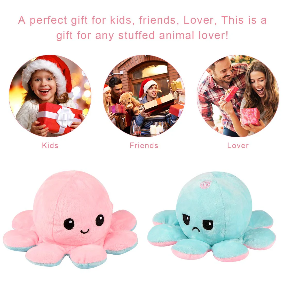 Zaloife Reversible Plüschtier Octopus - Doppelseitiges Flip Kuscheltier, Stofftier Spielzeug Geschenke für Kinder, Mädchen, Jungen und Freunde - Image 3