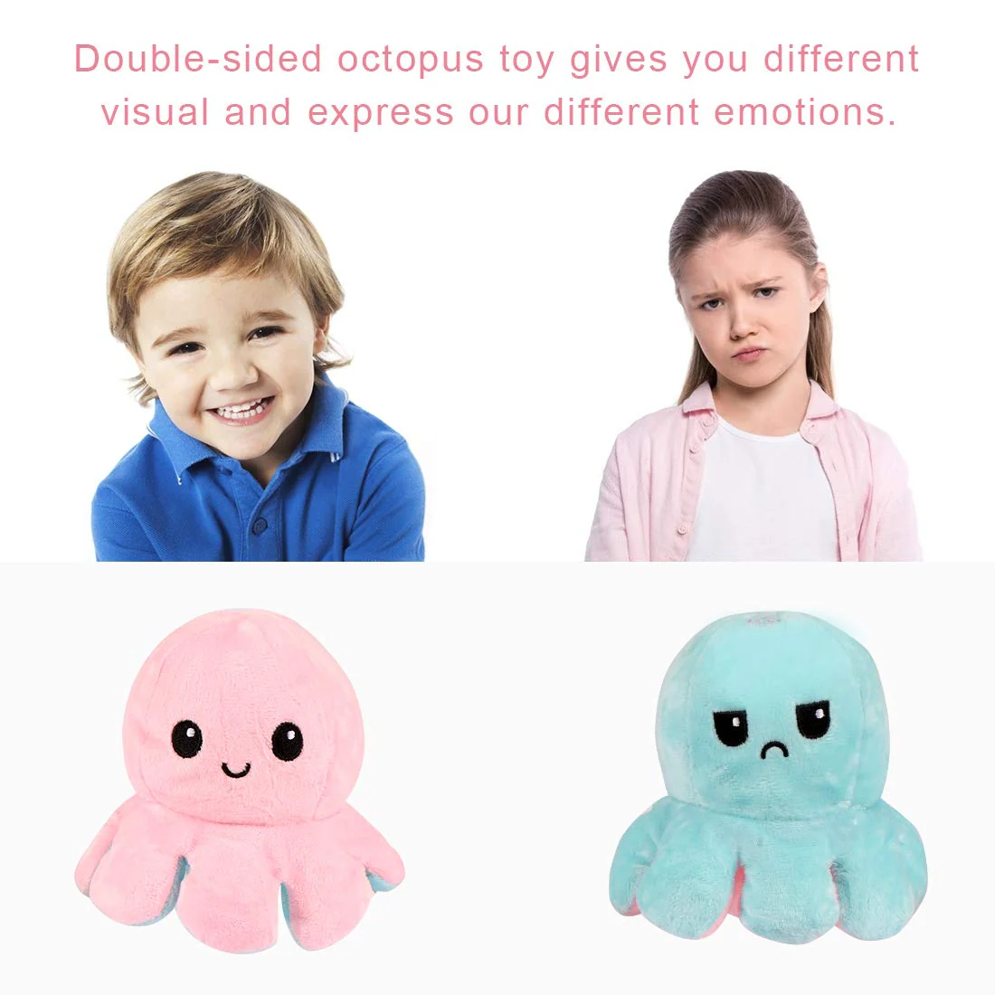 Zaloife Reversible Plüschtier Octopus - Doppelseitiges Flip Kuscheltier, Stofftier Spielzeug Geschenke für Kinder, Mädchen, Jungen und Freunde - Image 4