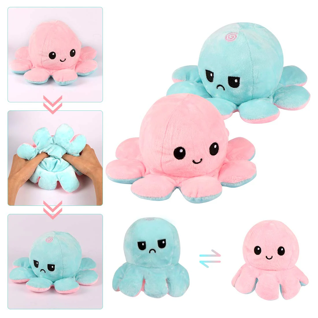 Zaloife Reversible Plüschtier Octopus - Doppelseitiges Flip Kuscheltier, Stofftier Spielzeug Geschenke für Kinder, Mädchen, Jungen und Freunde - Image 5