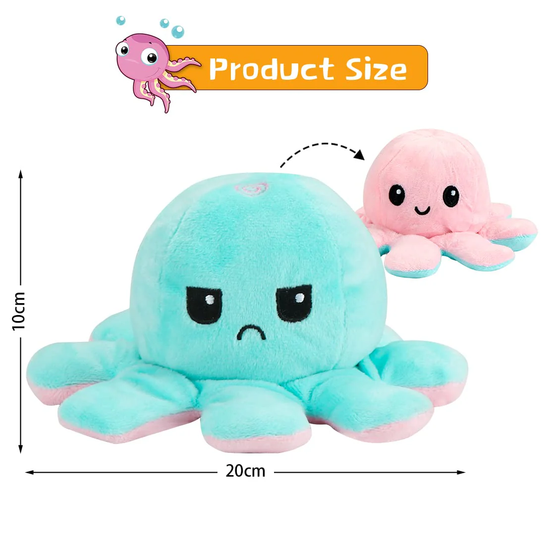 Zaloife Reversible Plüschtier Octopus - Doppelseitiges Flip Kuscheltier, Stofftier Spielzeug Geschenke für Kinder, Mädchen, Jungen und Freunde - Image 7