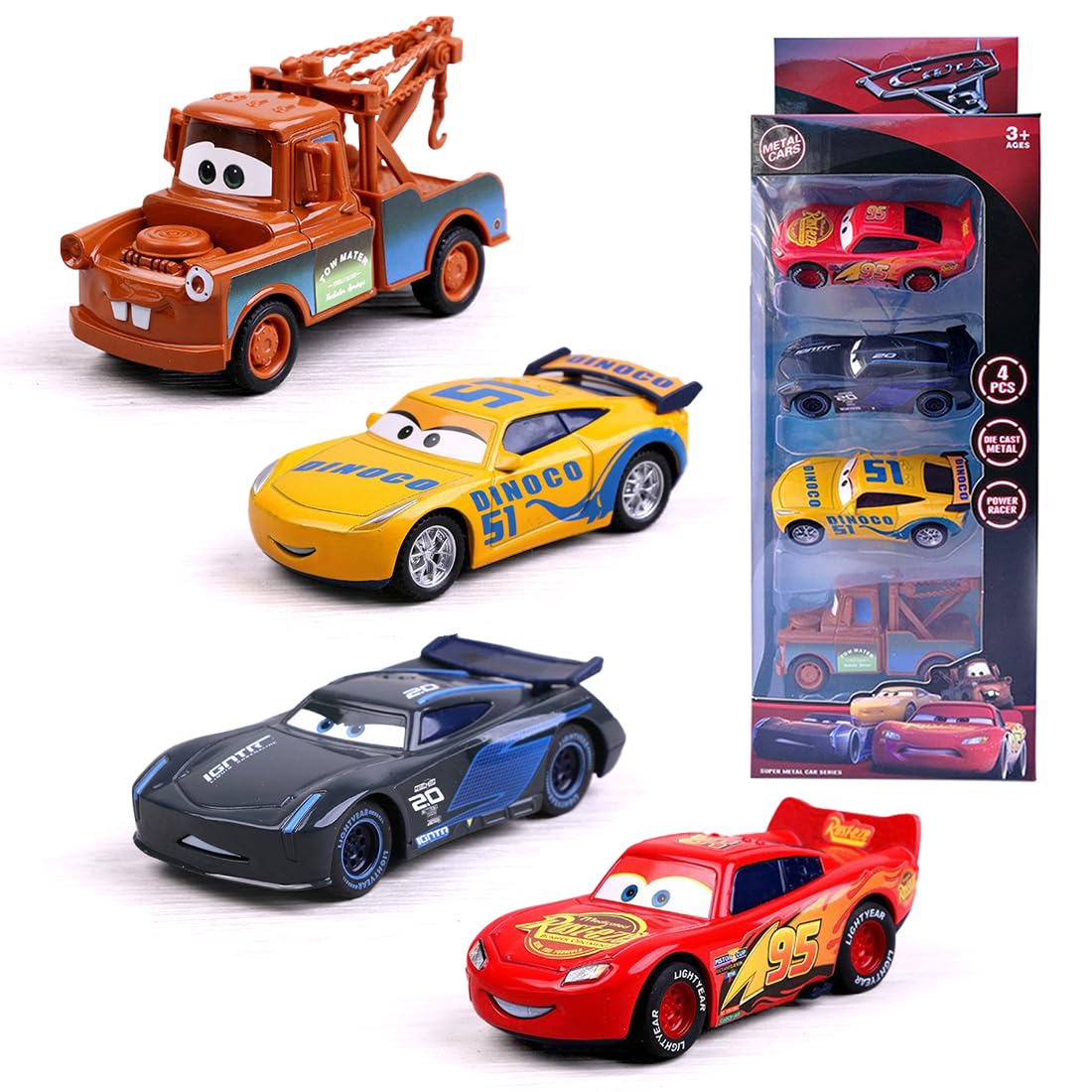 Zaloife Spielzeugauto Set, 4 Pack Kinderidee Spielfahrzeuge Toy Cars Autos, Lightning Spielzeugauto Geschenk für Kinder ab 3 Jahre