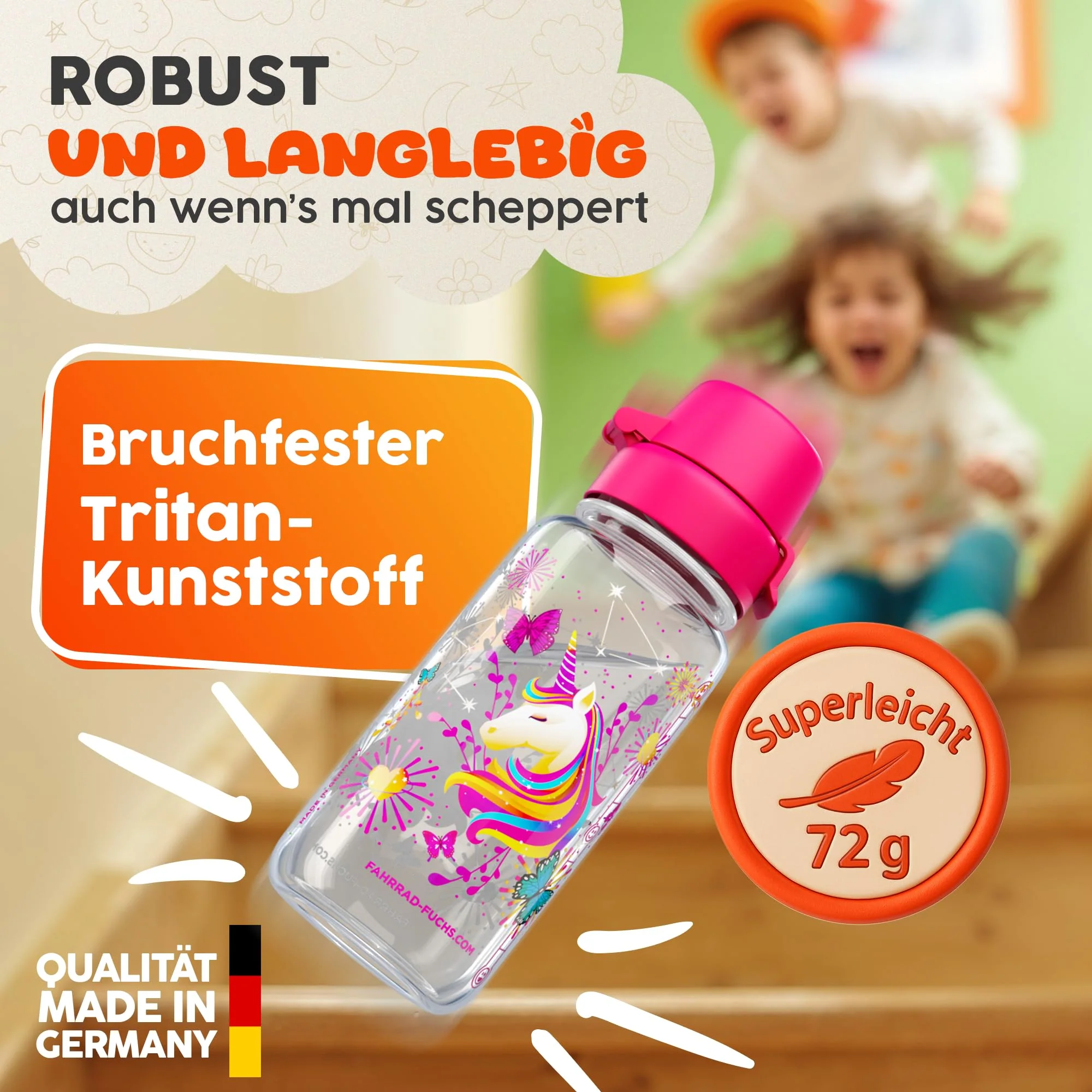 Zauberbande Trinkflasche Kinder auslaufsicher – Einhorn – 400 ml – Kinder Trinkflasche Kohlensäure geeignet, BPA-frei aus Tritan, spülmaschinenfest, Easy-Clean – Made in Germany - Image 3