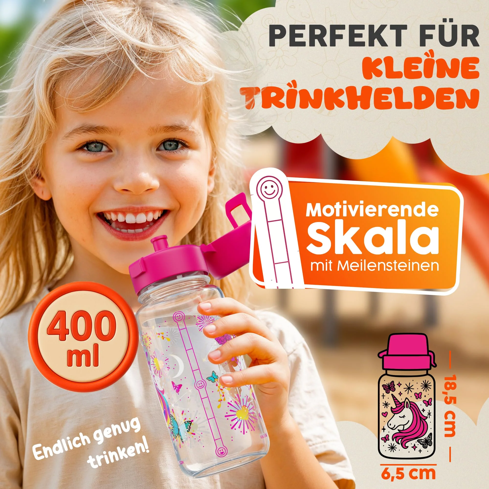Zauberbande Trinkflasche Kinder auslaufsicher – Einhorn – 400 ml – Kinder Trinkflasche Kohlensäure geeignet, BPA-frei aus Tritan, spülmaschinenfest, Easy-Clean – Made in Germany - Image 4