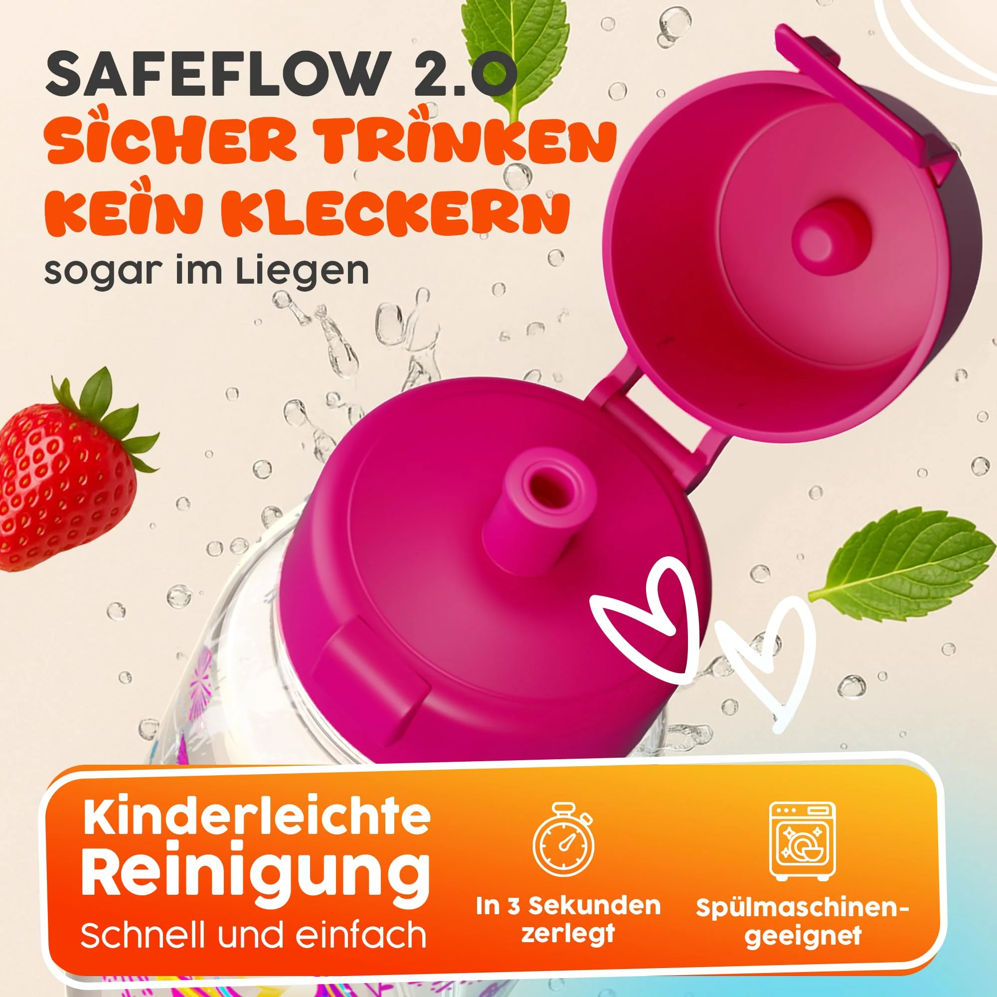 Zauberbande Trinkflasche Kinder auslaufsicher – Einhorn – 400 ml – Kinder Trinkflasche Kohlensäure geeignet, BPA-frei aus Tritan, spülmaschinenfest, Easy-Clean – Made in Germany - Image 5