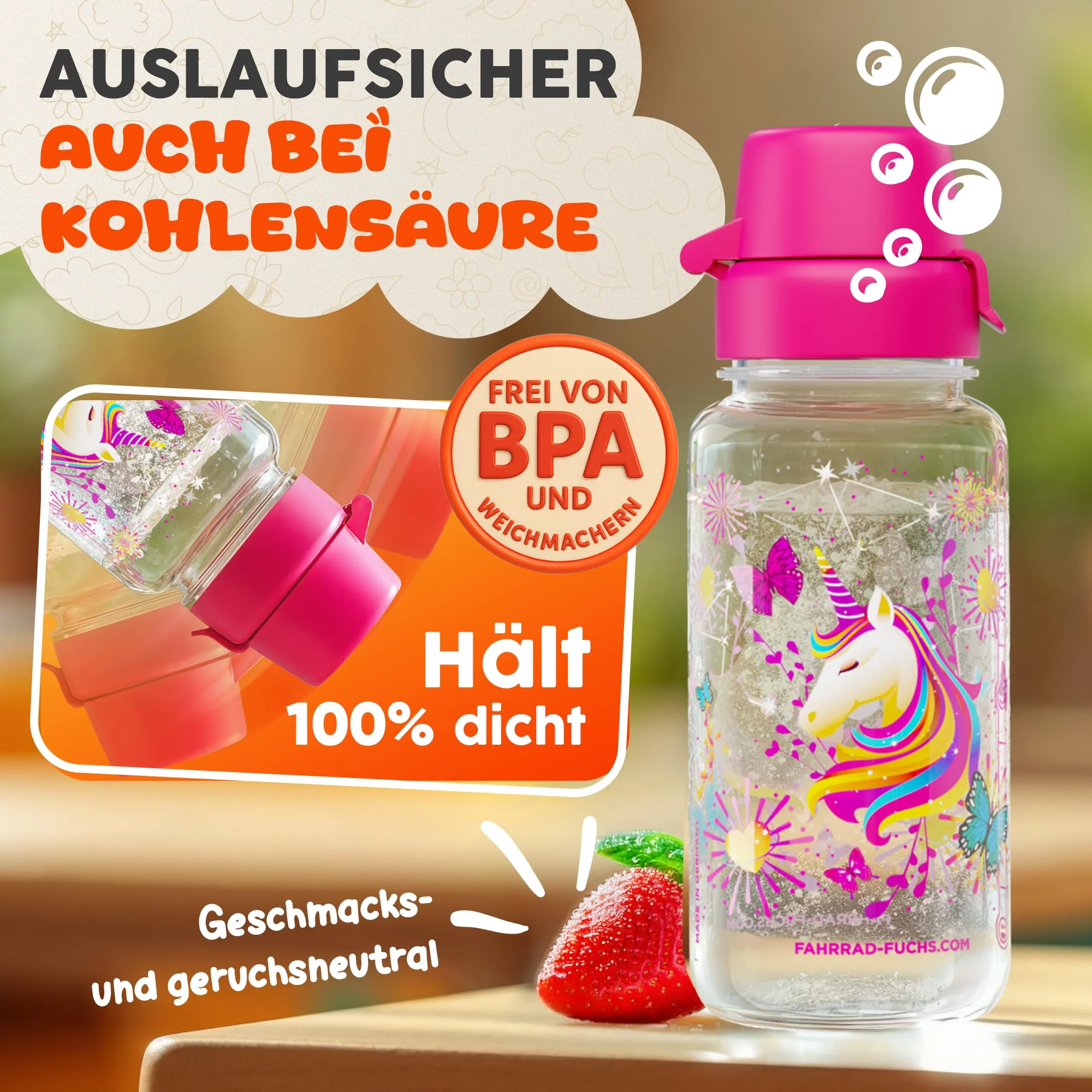 Zauberbande Trinkflasche Kinder auslaufsicher – Einhorn – 400 ml – Kinder Trinkflasche Kohlensäure geeignet, BPA-frei aus Tritan, spülmaschinenfest, Easy-Clean – Made in Germany - Image 6