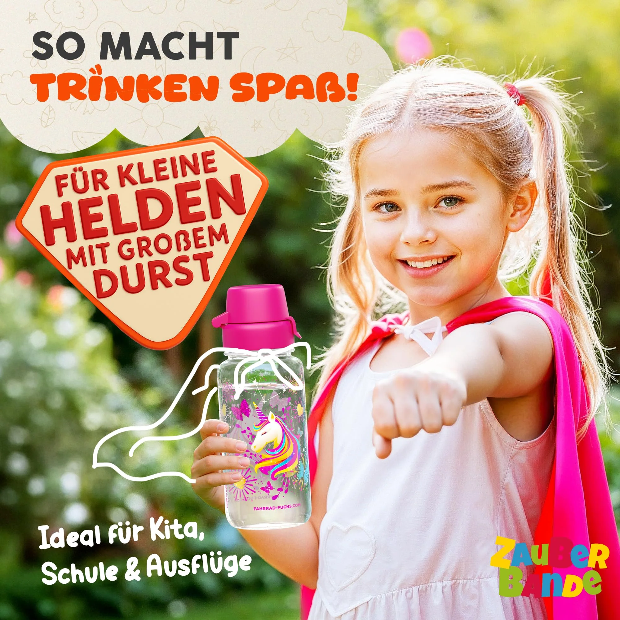 Zauberbande Trinkflasche Kinder auslaufsicher – Einhorn – 400 ml – Kinder Trinkflasche Kohlensäure geeignet, BPA-frei aus Tritan, spülmaschinenfest, Easy-Clean – Made in Germany - Image 7