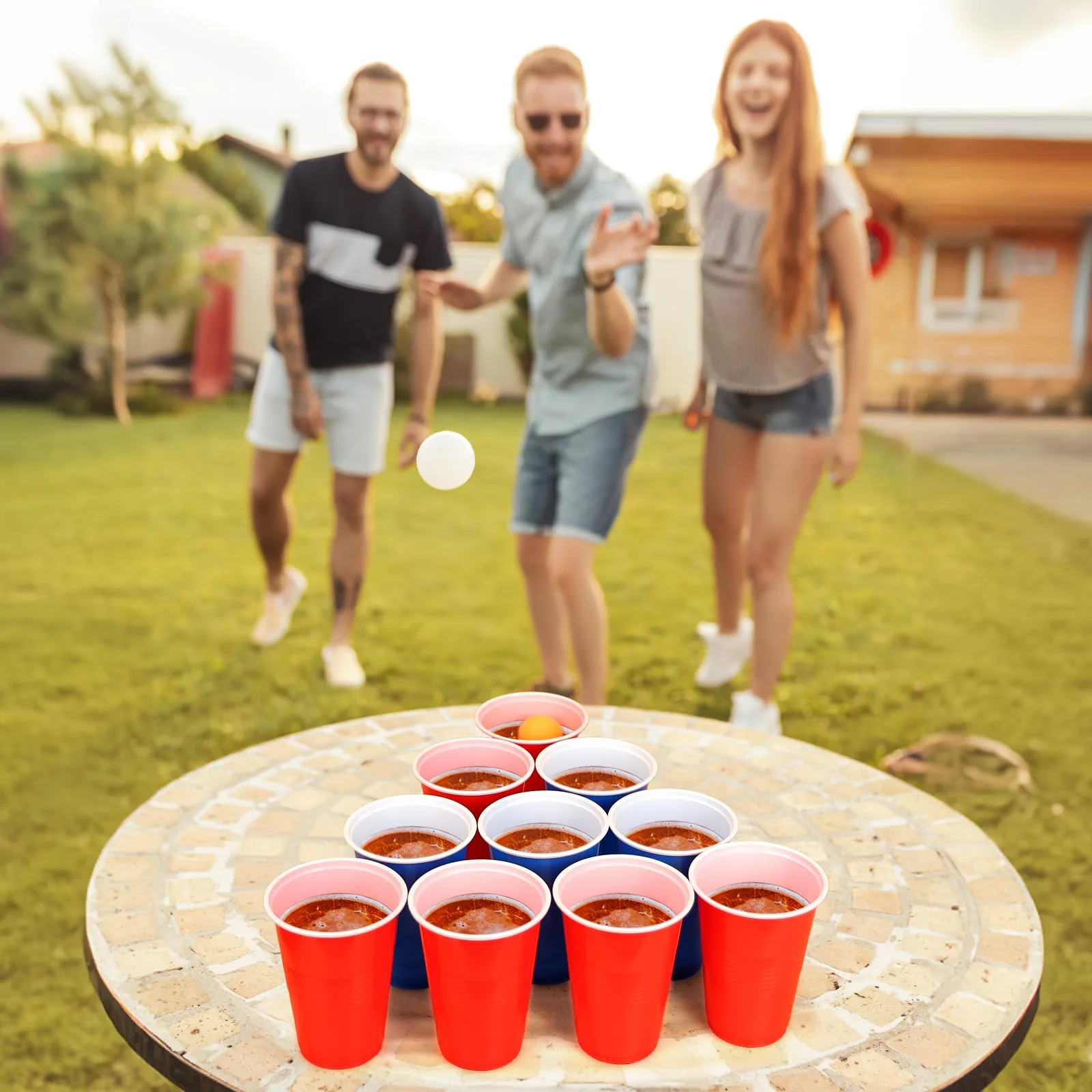 Zeawavsl Bierpong Becher Set, Beer Pong Becher Enthält 50 Becher und 12 Tischtennisbälle, 500ML Beerpongbecher Wiederverwendbare Beerpong Partybecher für Party Trinkspiele Camping Geburtstag Hochzeit - Image 3