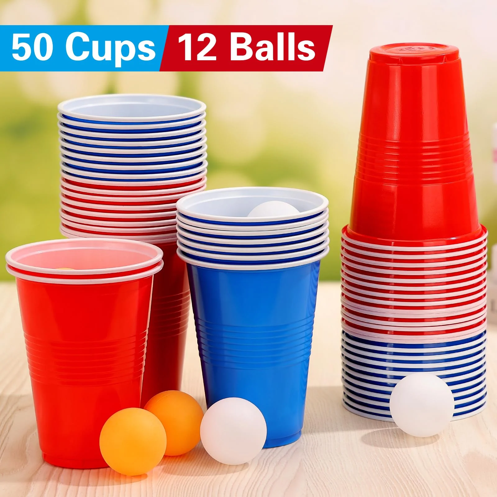 Zeawavsl Bierpong Becher Set, Beer Pong Becher Enthält 50 Becher und 12 Tischtennisbälle, 500ML Beerpongbecher Wiederverwendbare Beerpong Partybecher für Party Trinkspiele Camping Geburtstag Hochzeit - Image 6